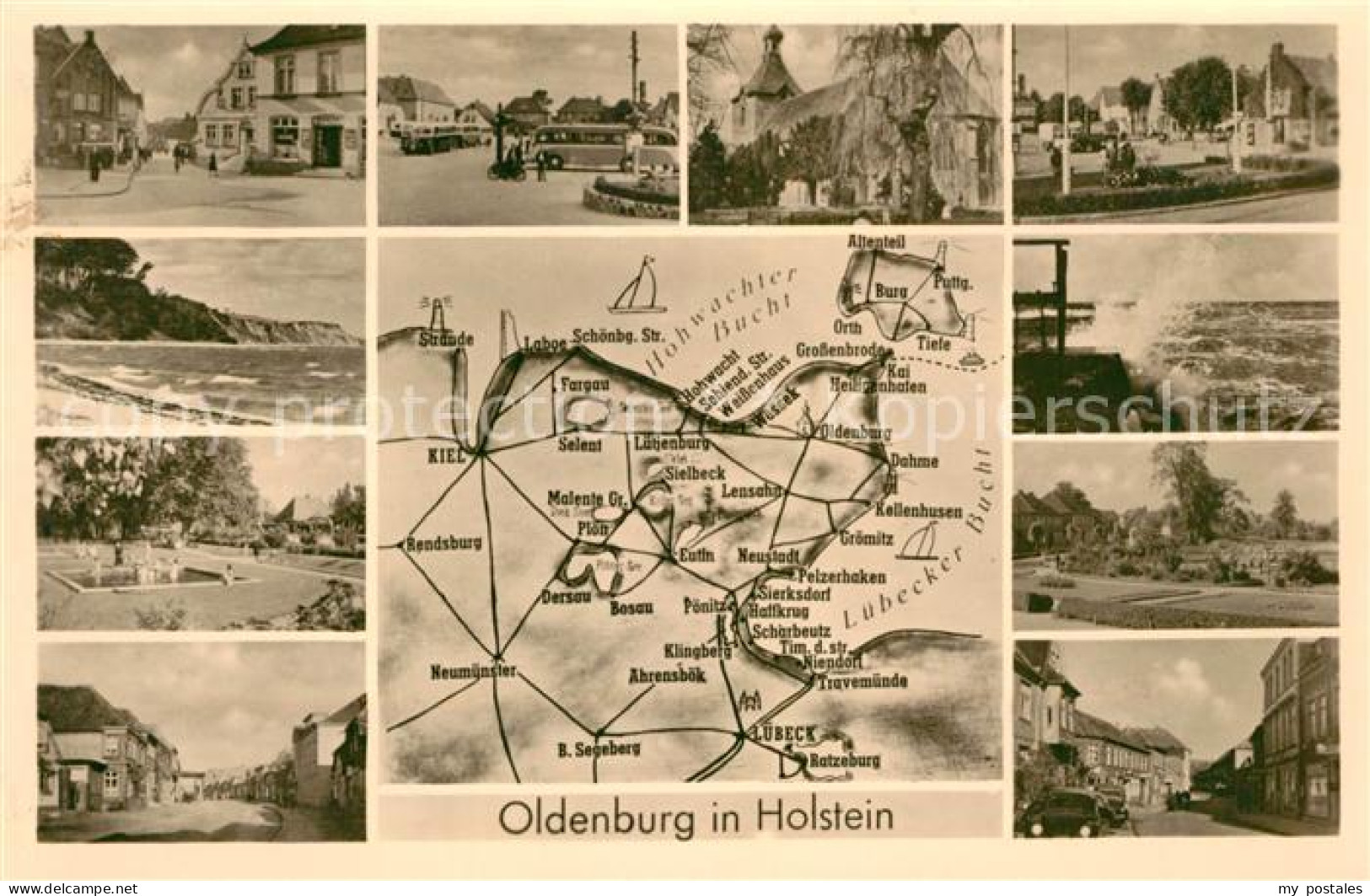 43188866 Oldenburg Holstein Panoramakarte Strand Kueste Kirche Oldenburg Holstei - Oldenburg (Holstein)