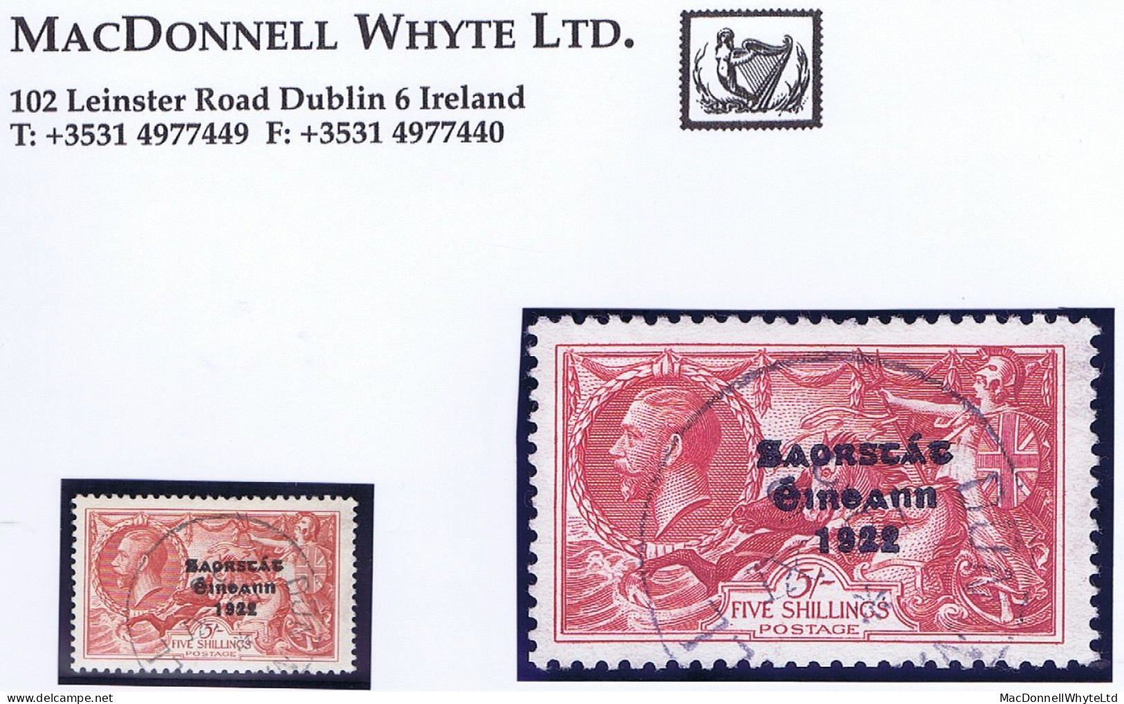 Ireland (Donegal) 1935 Saorstát 3-line Overprint On Re-engraved Seahorses, 5s Rose-red Used Donegal Cds - Usati
