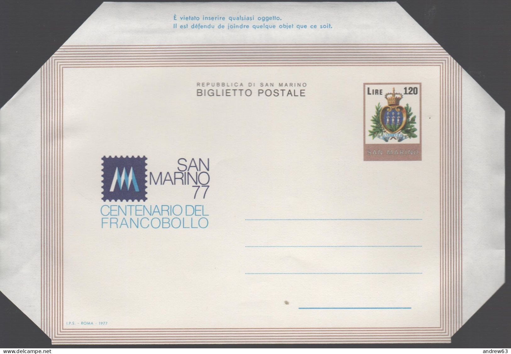 Repubblica Di San Marino - 1977 - BP4 - 120 Centenario Del Francobollo - San Marino '77 - Biglietto Postale - Nuovo - Postwaardestukken
