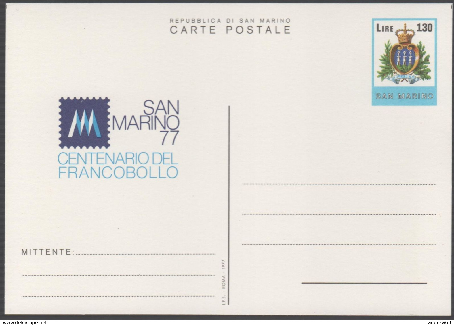 Repubblica Di San Marino - 1977 - CP42 - 130 Centenario Del Francobollo - San Marino '77 - Cartolina Postale - Nuovo - Interi Postali