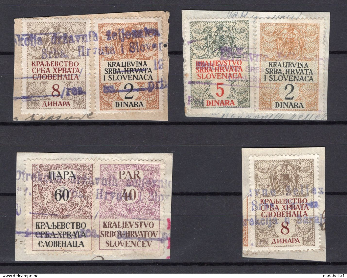 1919 - 1929 KINGDOM OF SHS,STATE REVENUE STAMPS,4 CUT OFFS - Used Stamps