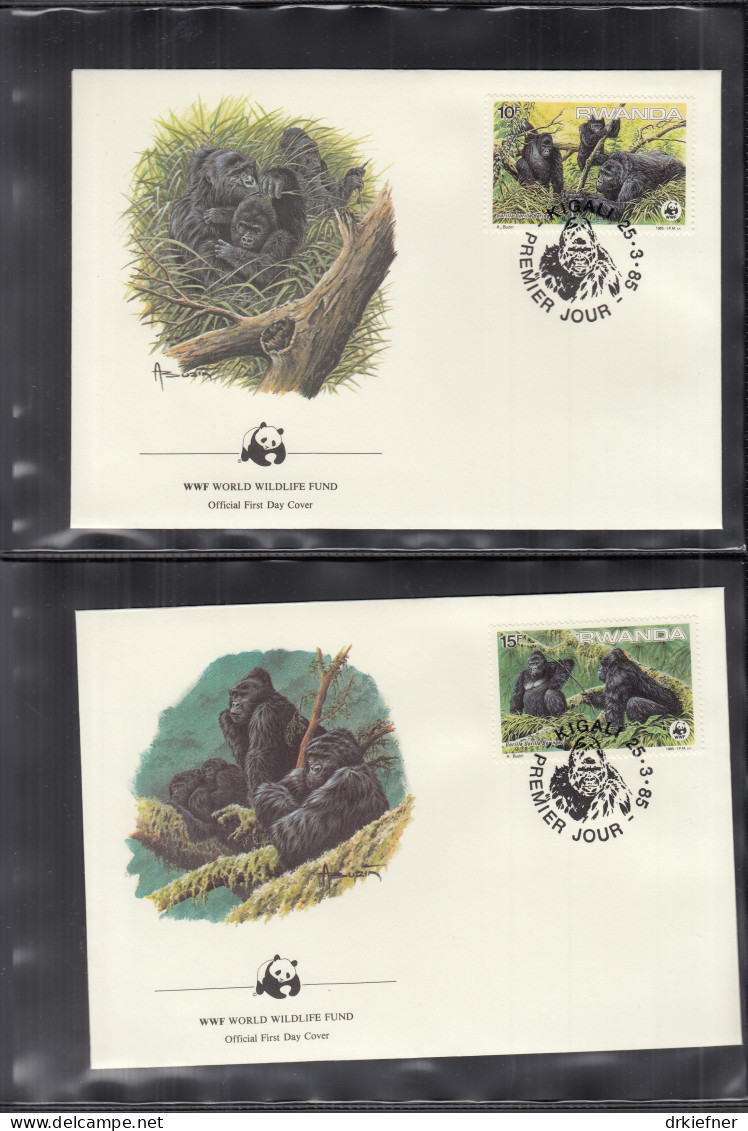 RUANDA  1292-1295, 4 FDC, WWF, Weltweiter Naturschutz: Berggorilla, 1985 - 1980-1989