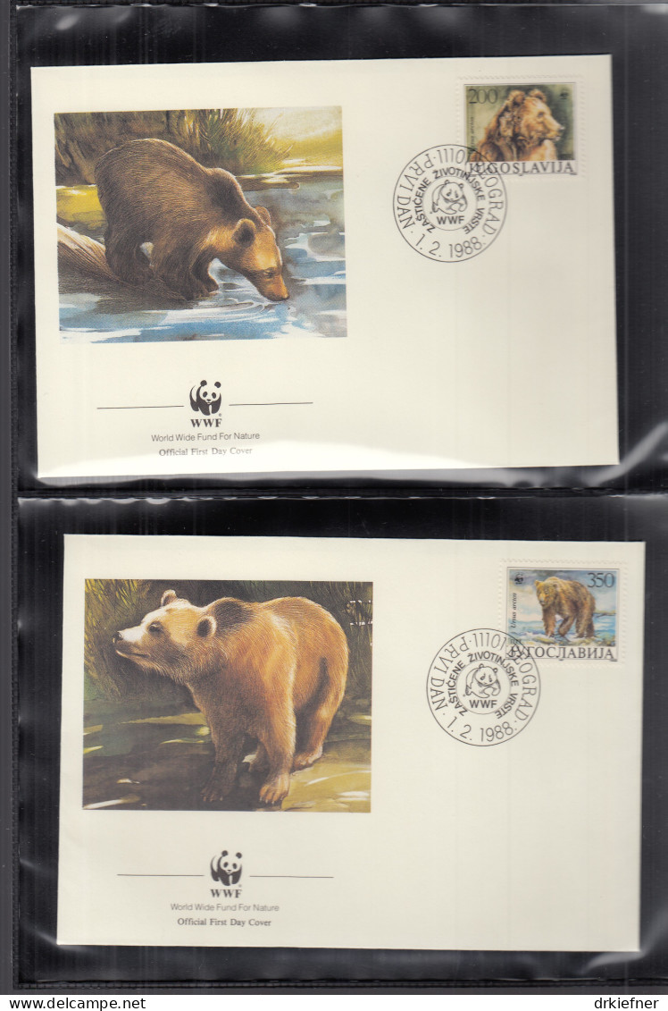 JUGOSLAWIEN  2260-2263, 4 FDC, WWF, Weltweiter Naturschutz: Braunbär, 1988 - FDC