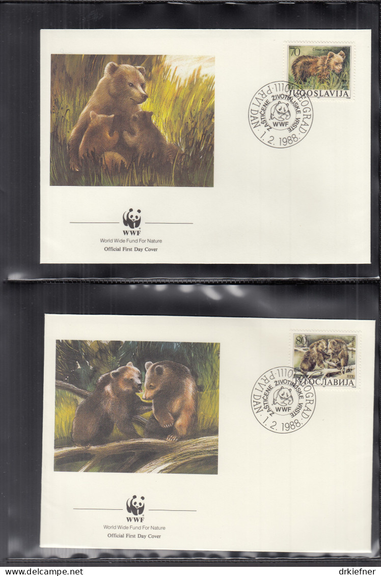 JUGOSLAWIEN  2260-2263, 4 FDC, WWF, Weltweiter Naturschutz: Braunbär, 1988 - FDC