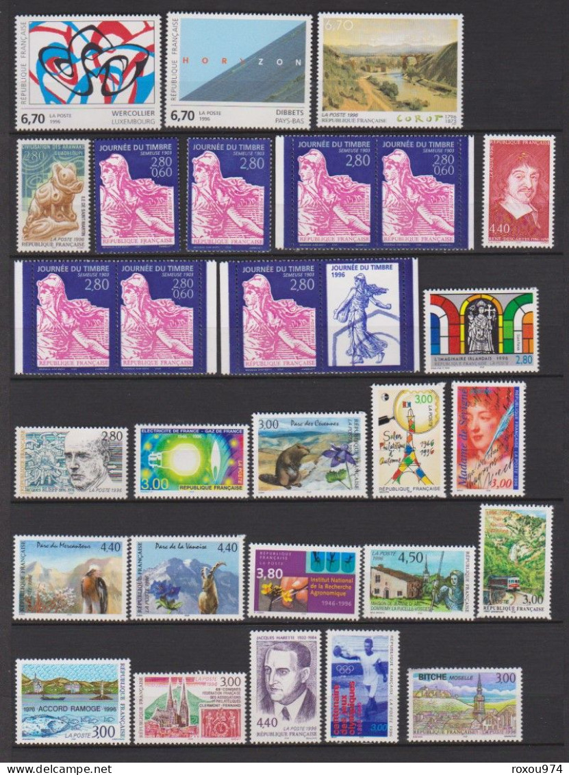 ANNEE  1996  COMPLETE  TIMBRES SEULS + CARNETS + FEUILLETS     5 SCAN - 1990-1999