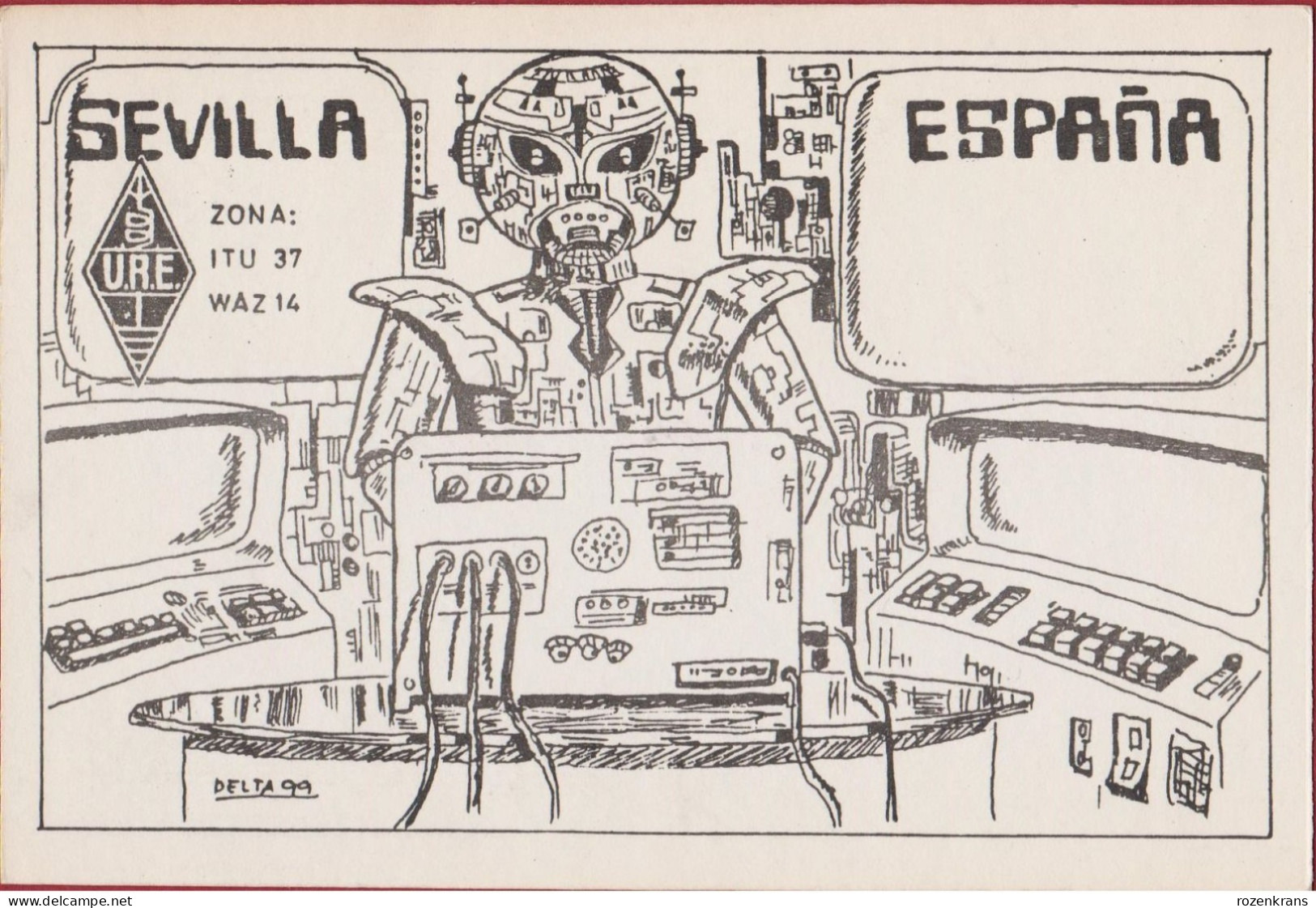 QSL Card Amateur Radio Funkkarte Espana Sevilla Spain 1983 Andenne ROBOT SPACE SHIP Science Fiction UFO - Amateurfunk