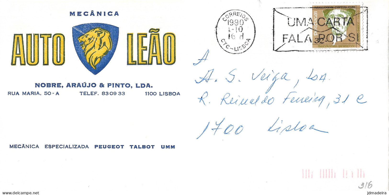 Portugal Cover UMA CARTA FALA POR SI Slogan Cancel - Lettres & Documents