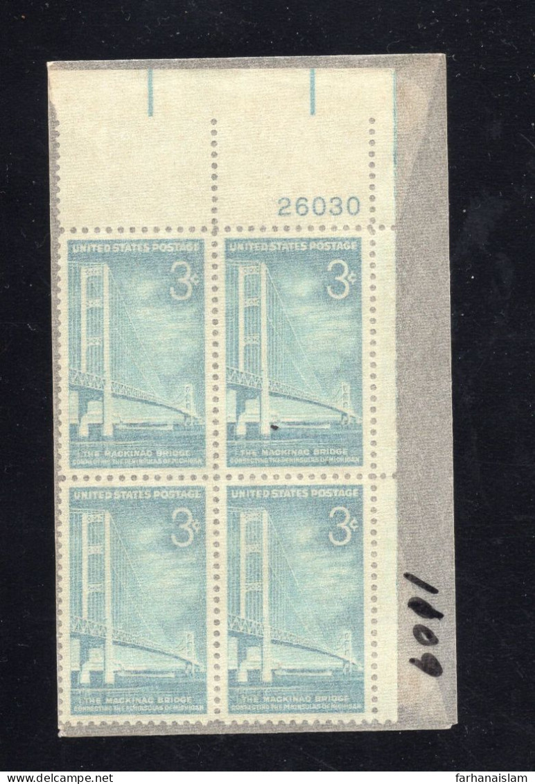 US Plate Block MNH The MACKINAC BRIDGE Michigan - Plate Blocks & Sheetlets