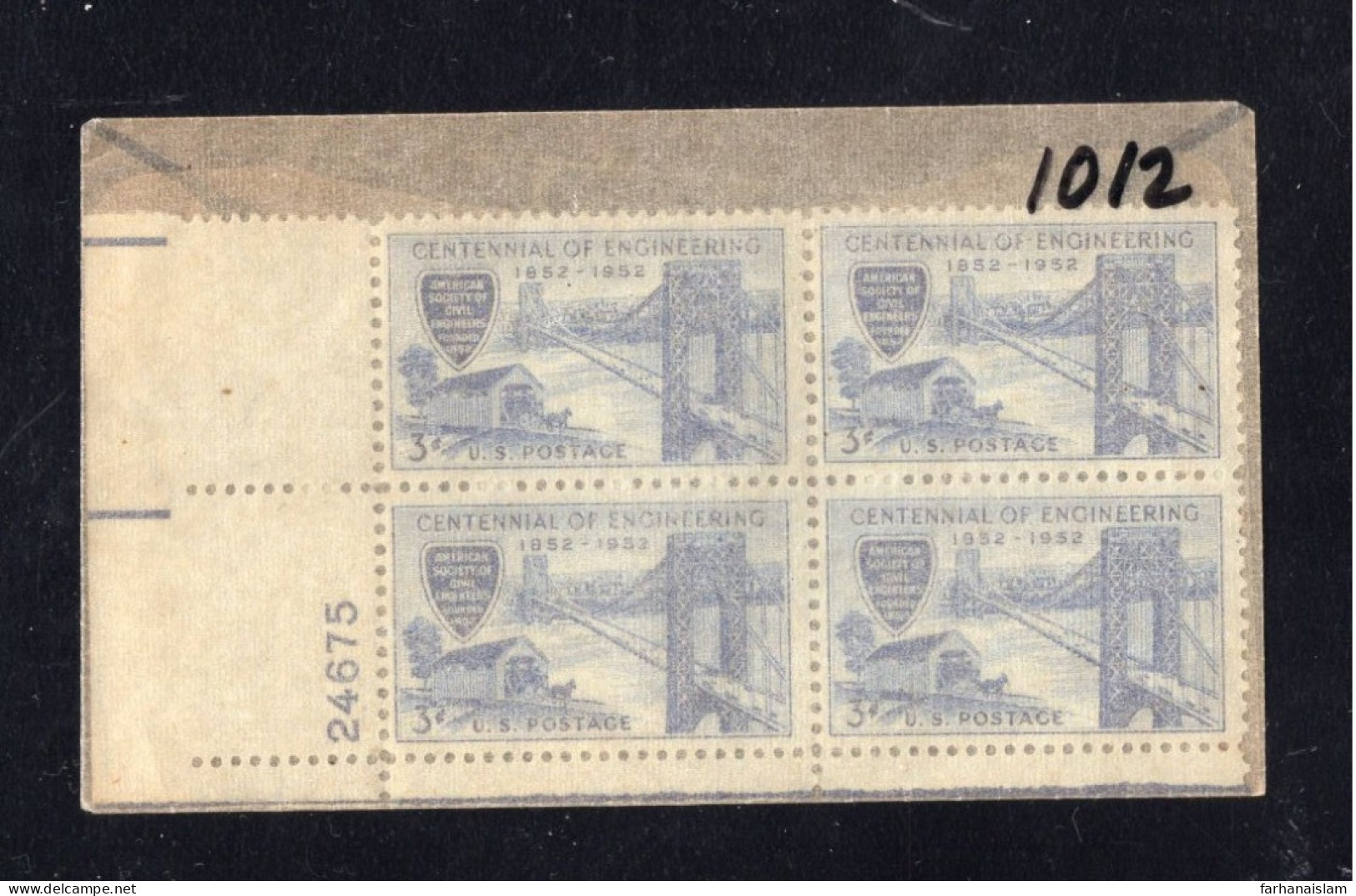 US #1012 Plate Block MNH BRIDGE  American Civil Engineers - Plate Blocks & Sheetlets