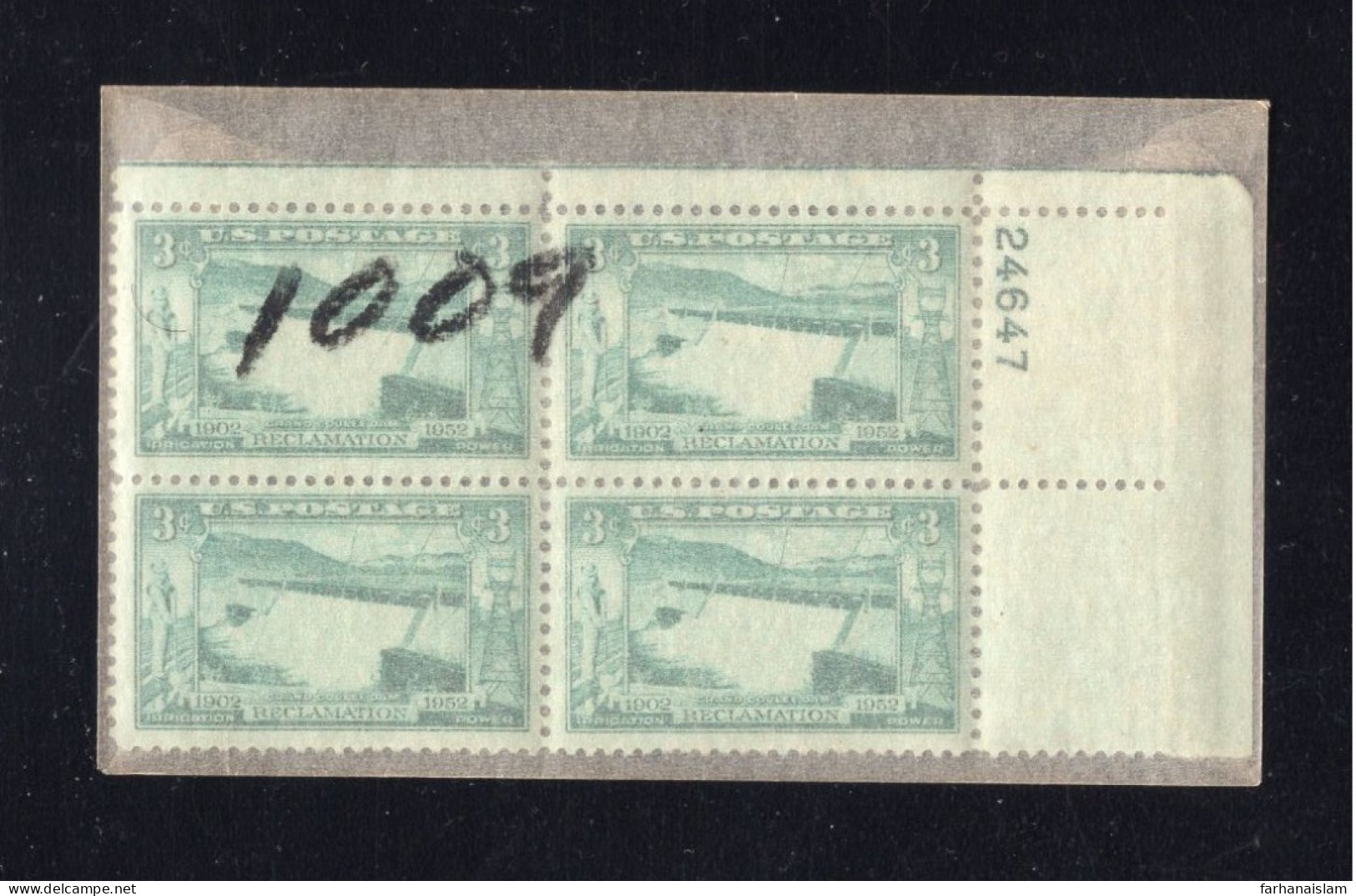 US #1009 Plate Block MNH GRAND COULEE DAM Power Electricity Pole Irrigation Reclamation - Numero Di Lastre