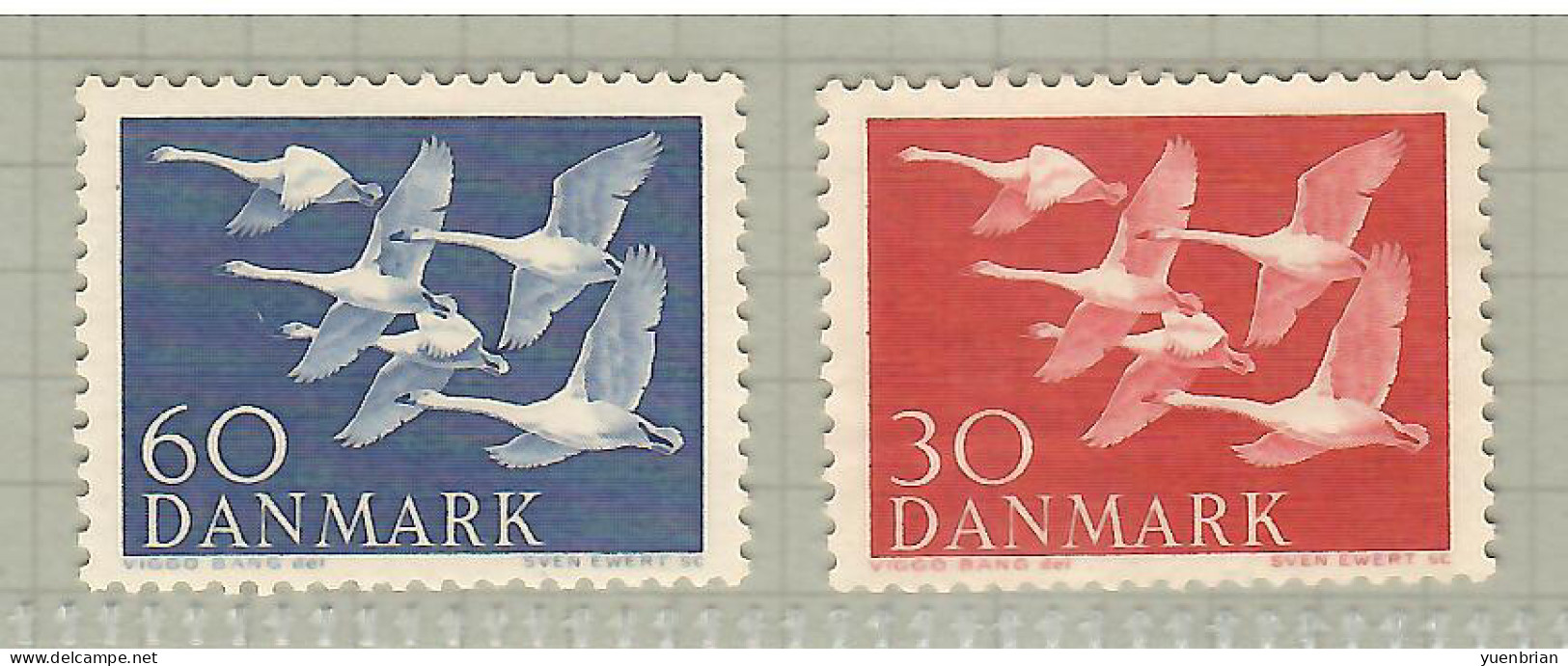 Denmark 1956, Bird, Birds, Set Of 2v, MNH** - Swans