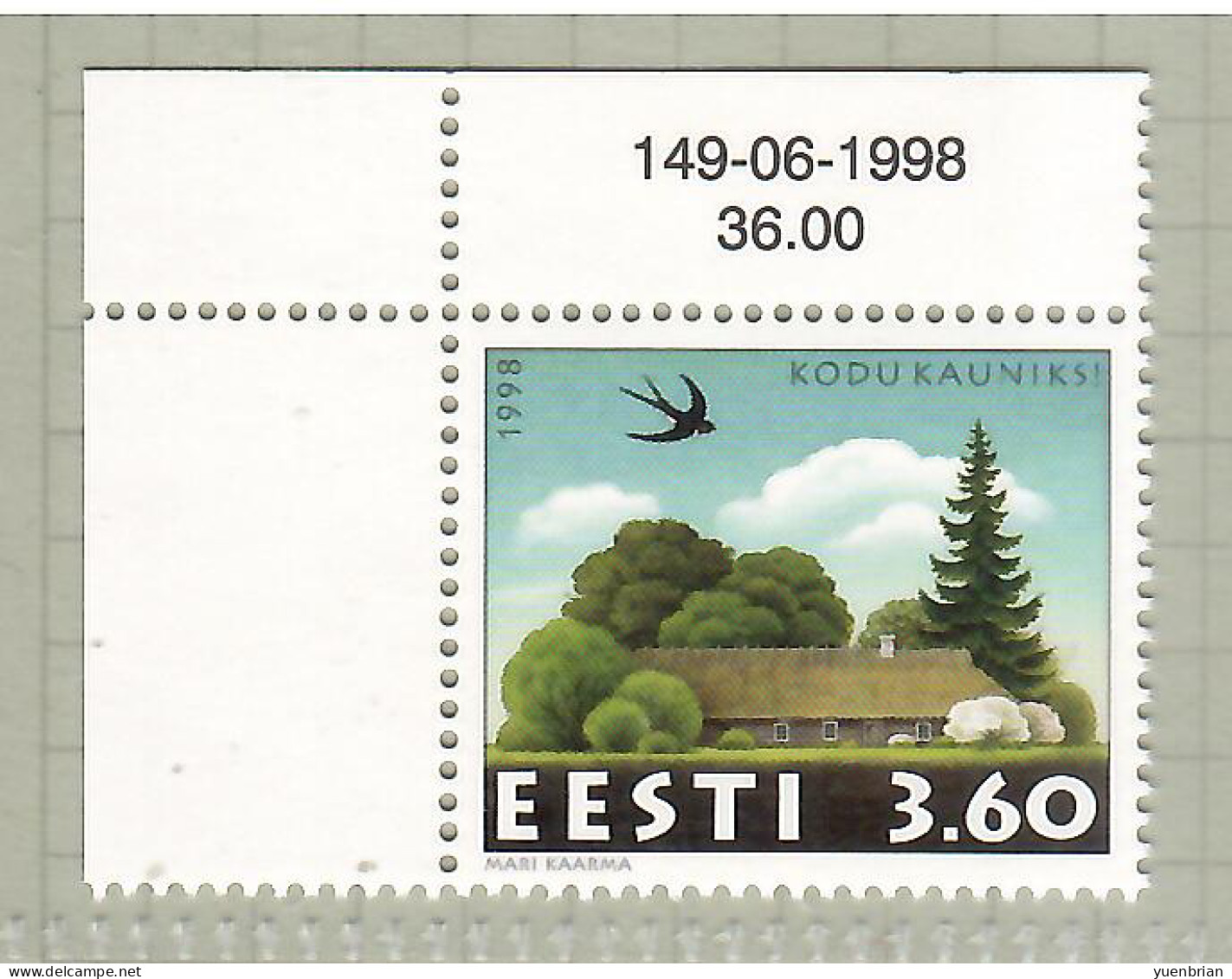 Estonia 1998, Bird, Birds, 1v, MNH** - Hirondelles