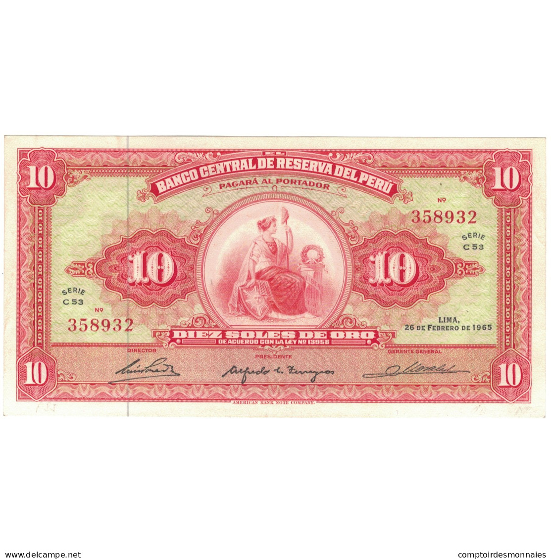 Billet, Pérou, 10 Soles De Oro, 1965, 1965-02-26, KM:88, SPL - Peru