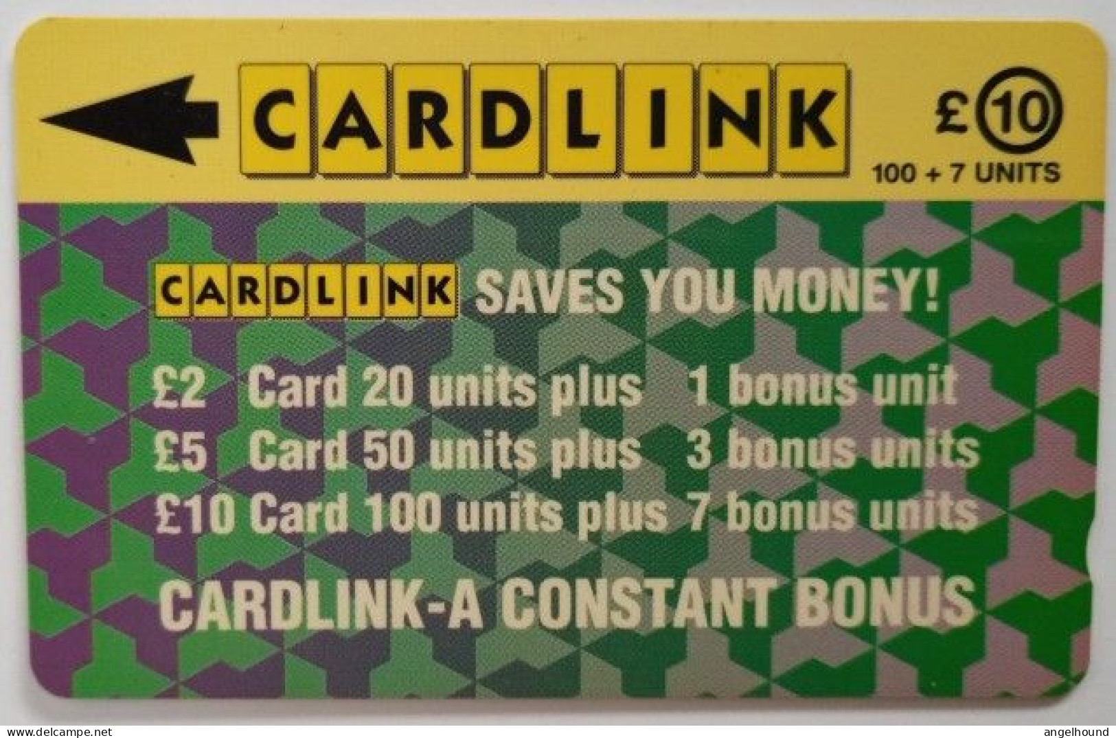 UK Cardlink  £10  1CLKE - Jigsaw Design ( Green / Violet ) - Eurostar, Cardlink & Railcall