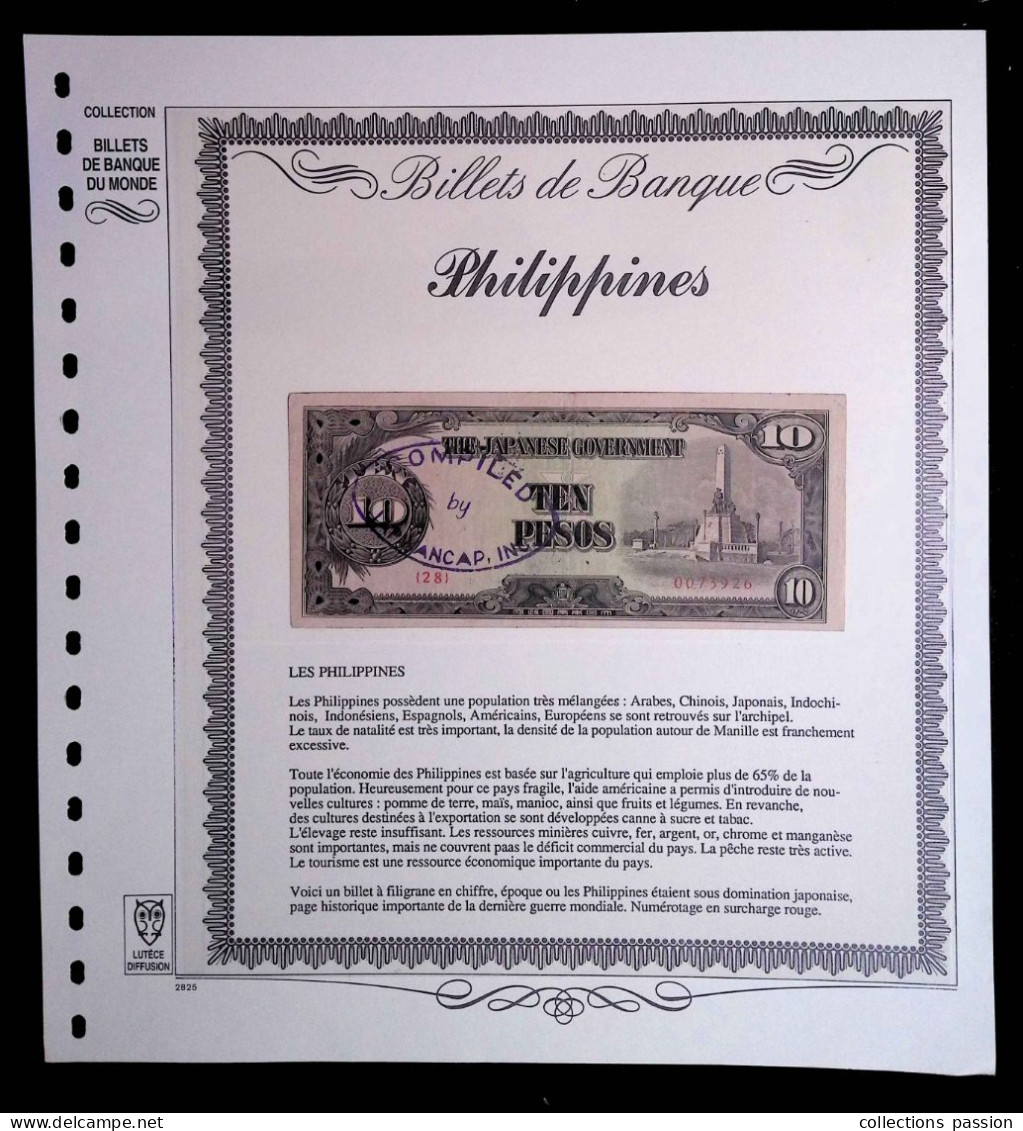 JC,  Feuillet 2825 Lutéce Diffusion + Billet  Philippines, Domination Japonaise, Ww2, 10, Ten Pesos, Frais Fr 2.25 E - Philippines