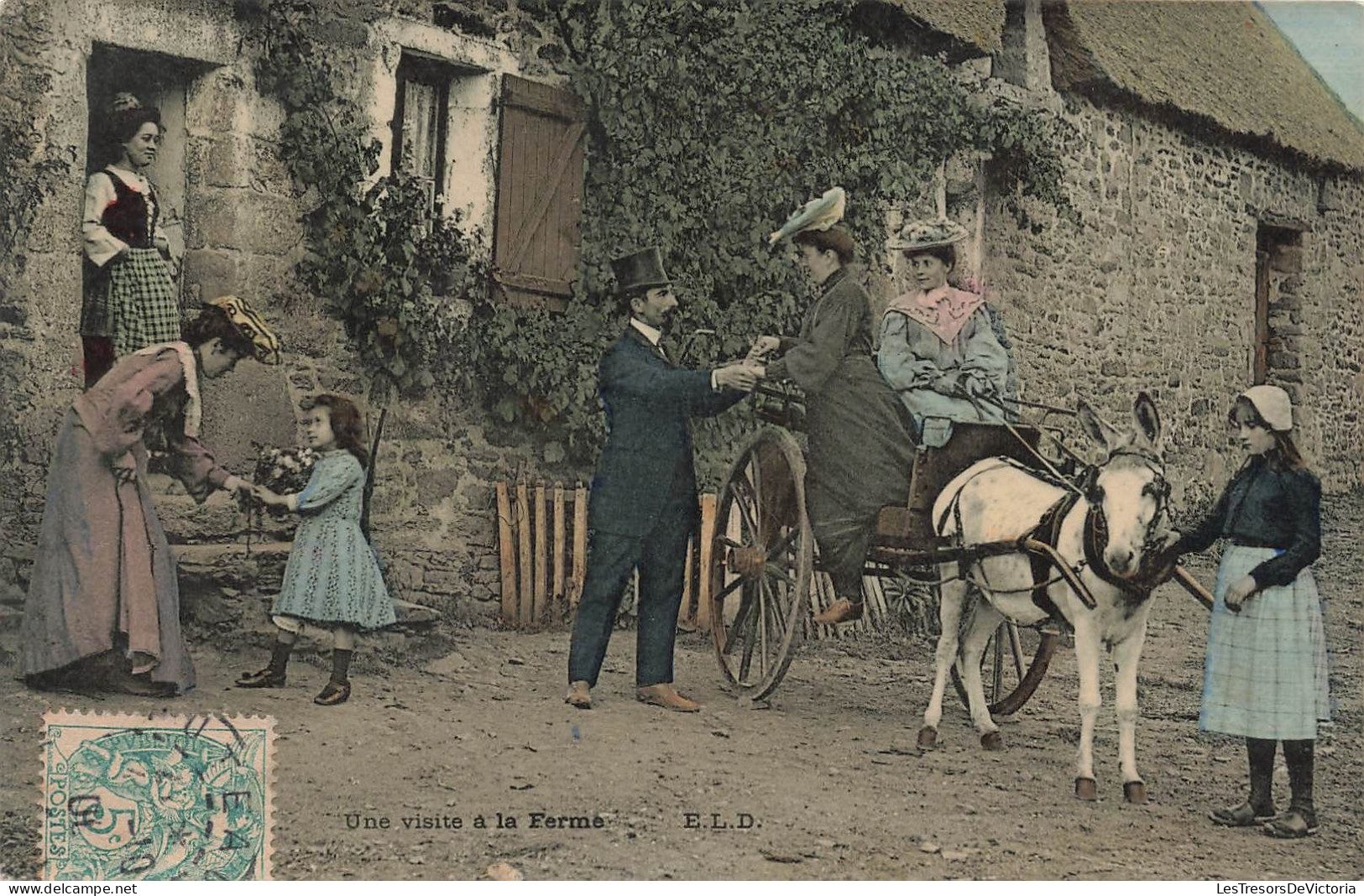 FANTAISIES - Une Visite à La Ferme - Carte Postale Ancienne - Autres & Non Classés