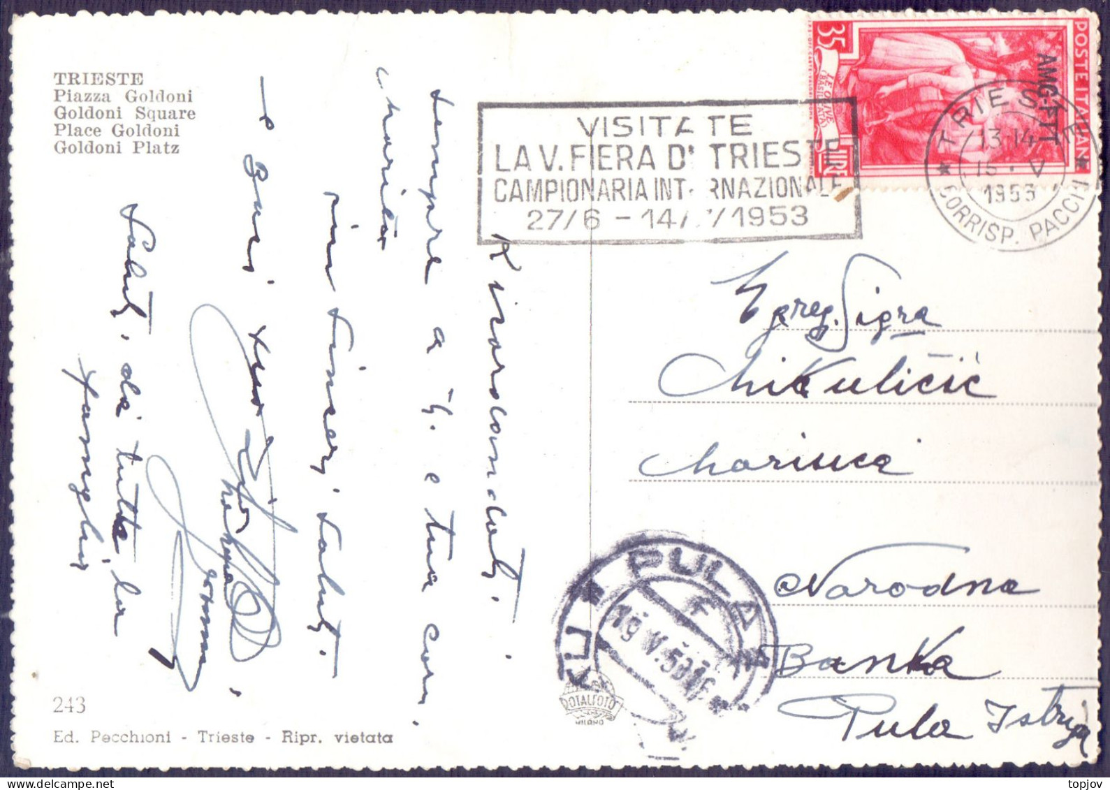 ITALIA - TRIESTE  AMG - VISITATE LA FIERA  35L- 1953 - Storia Postale