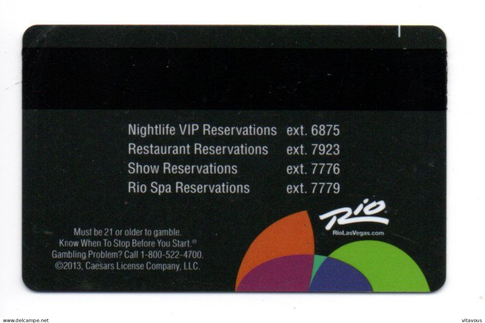 Casino Poker Restaurant Carte RIO Card (F 71) - Tarjetas De Casino