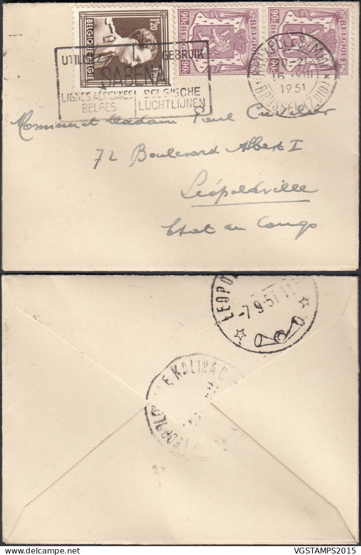 Belgique 1951 -Lettre De Bruxelles à Destination Léopoldville-Congo Belge (Petit Format)..... (EB) DC-12270 - 1951-1975 Lion Héraldique