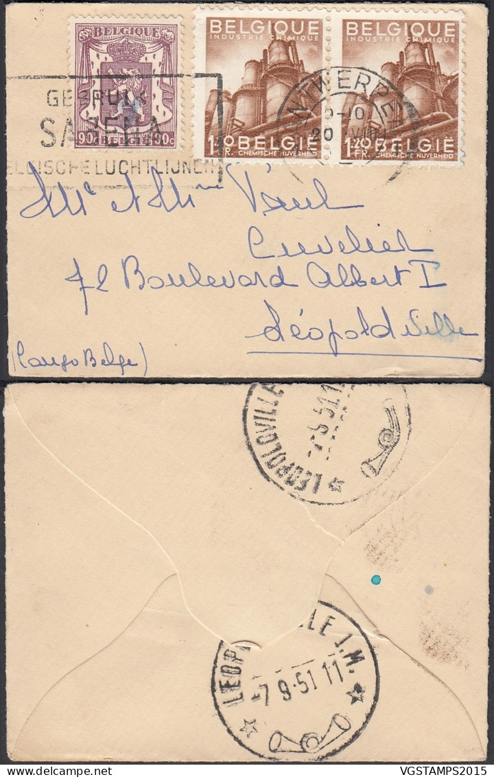 Belgique 1951 -Lettre D'Anvers à Destination Léopoldville-Congo Belge (Petit Format)."Exportation"..... (EB) DC-12271 - 1948 Exportation