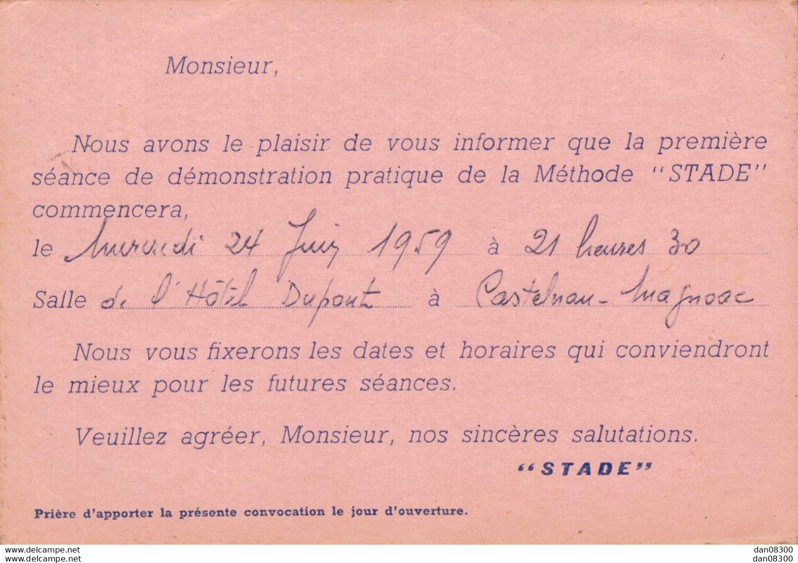 65 GARAISON PAR MAULEON MR SOULE LAURENT STADE METHODE MODERNE DE DEMONSTRATION TOULOUSE SEANCE A CASTELNAU 24/6/59 - Mauleon Barousse