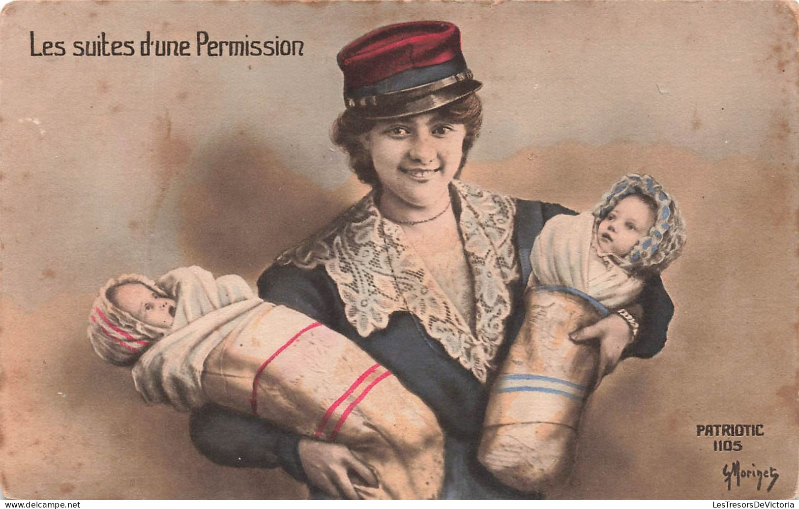 FANTAISIES - Femme Avec Ses Bébés - Les Suites D'une Permission - Carte Postale Ancienne - Femmes