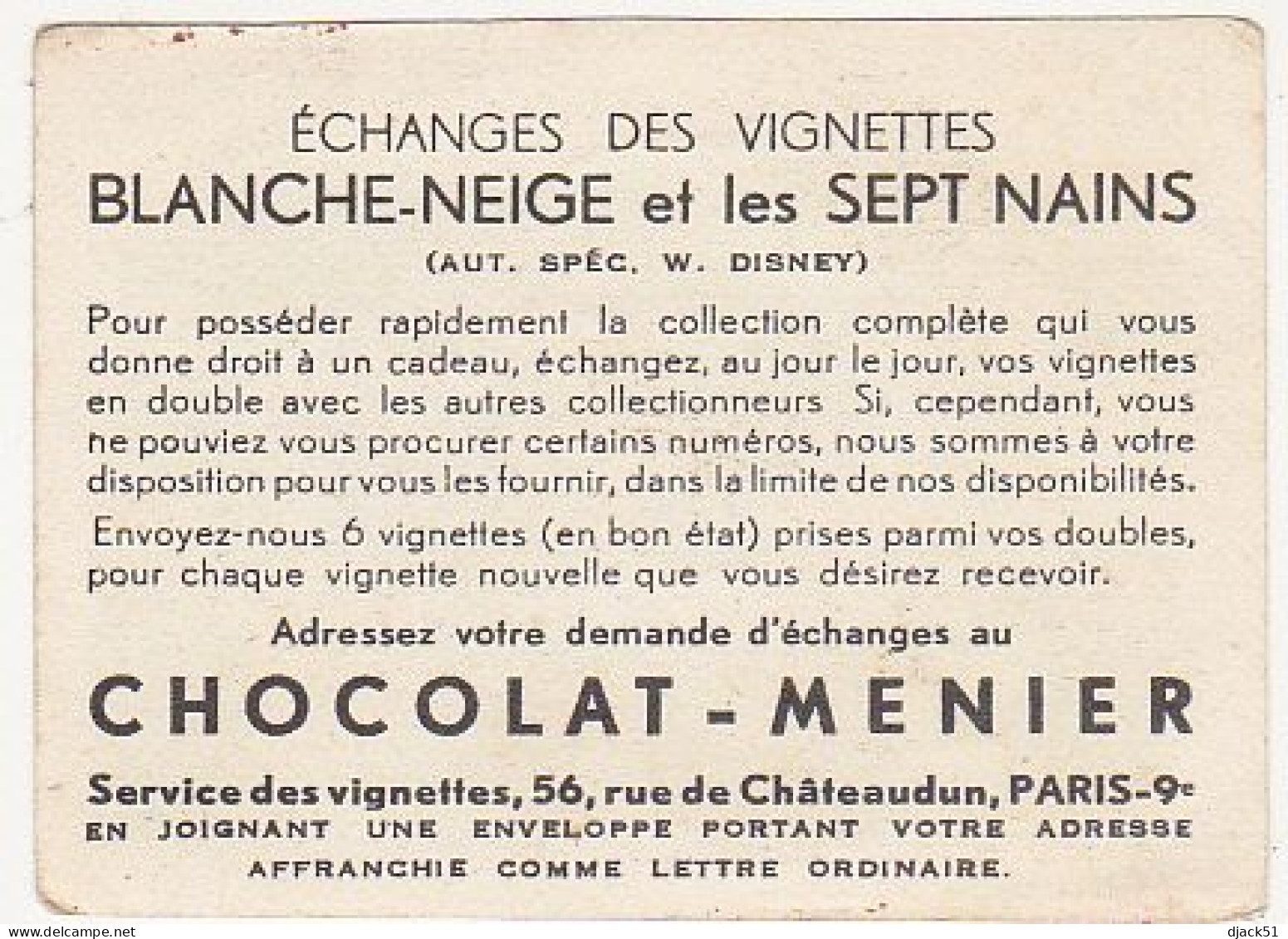 Ancienne Image / Chromo / CHOCOLAT MENIER / BLANCHE-NEIGE Et Les SEPT NAINS / N°175 - Menier