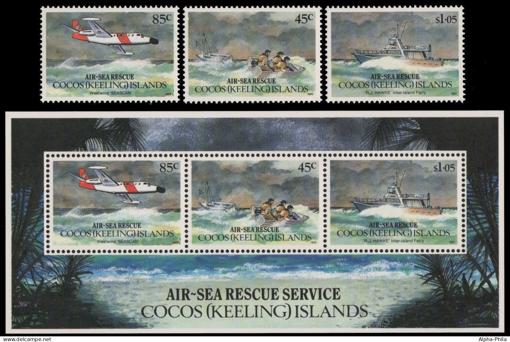 Kokos-Inseln 1993 - Mi-Nr. 299-301 & Block 13 ** - MNH - Flugzeuge / Airplanes - Cocos (Keeling) Islands