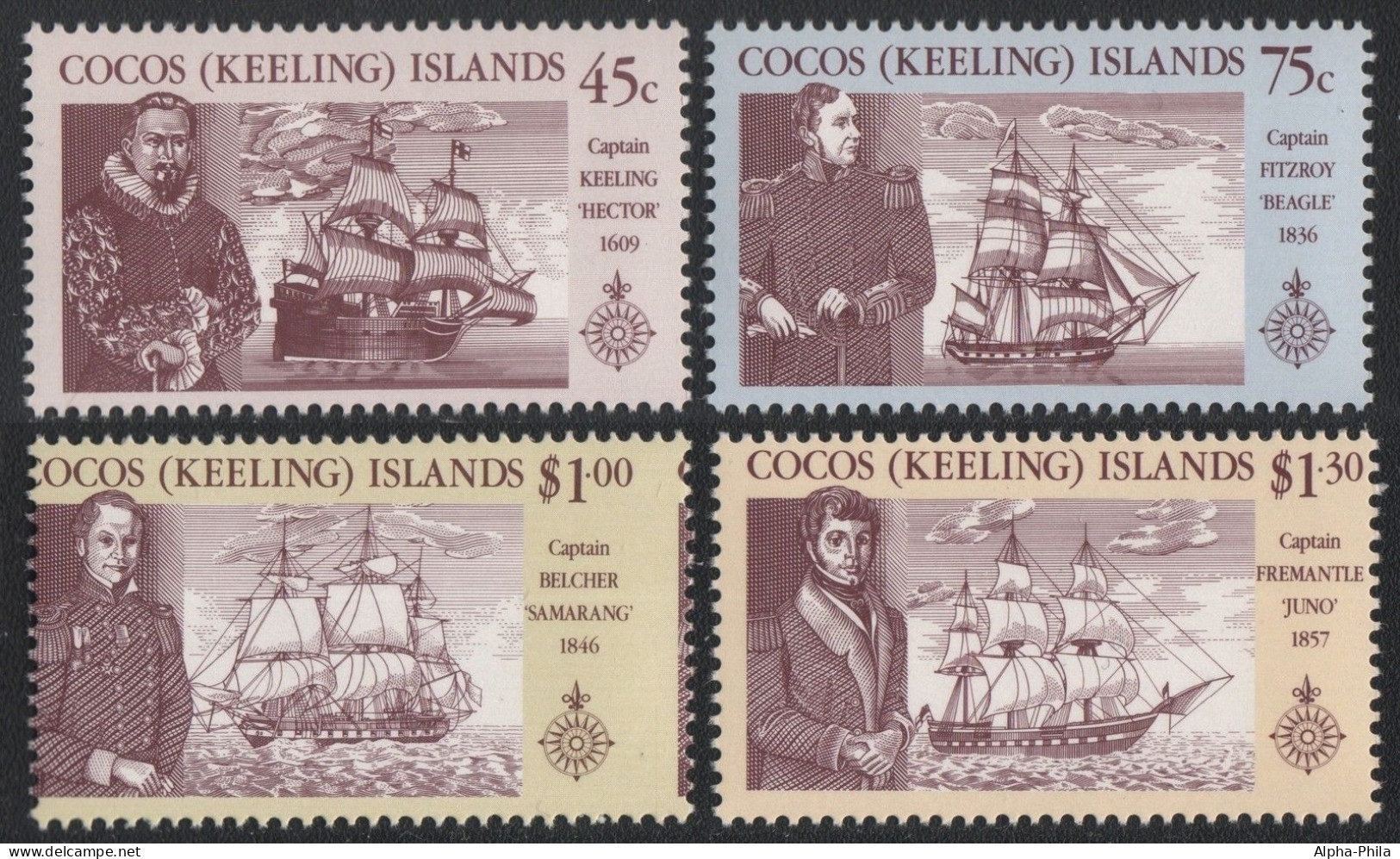 Kokos-Inseln 1990 - Mi-Nr. 228-231 A ** - MNH - Schiffe / Ships - Cocos (Keeling) Islands