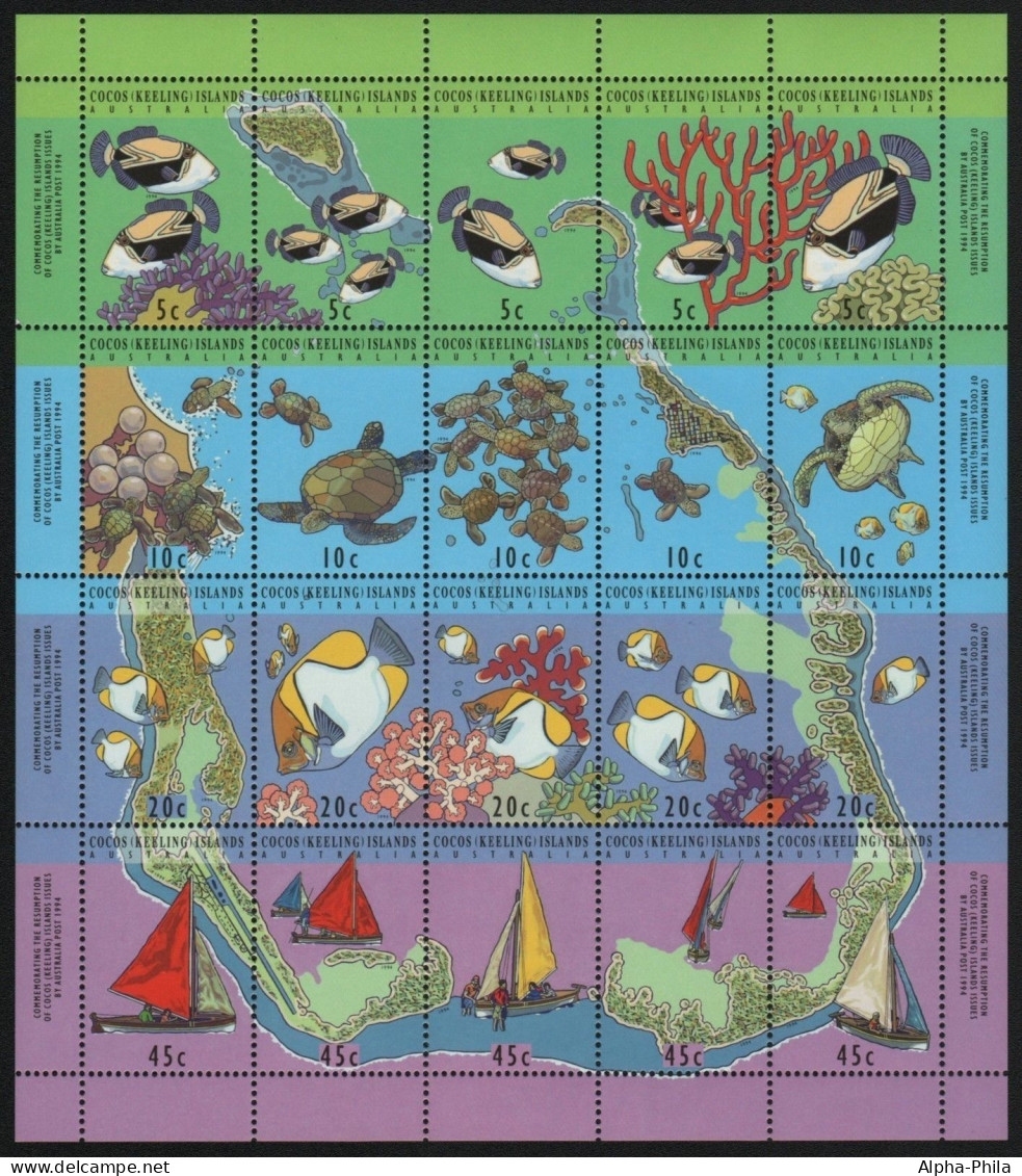 Kokos-Inseln 1994 - Mi-Nr. 305-324 ** - MNH - Fische / Fish - Cocos (Keeling) Islands