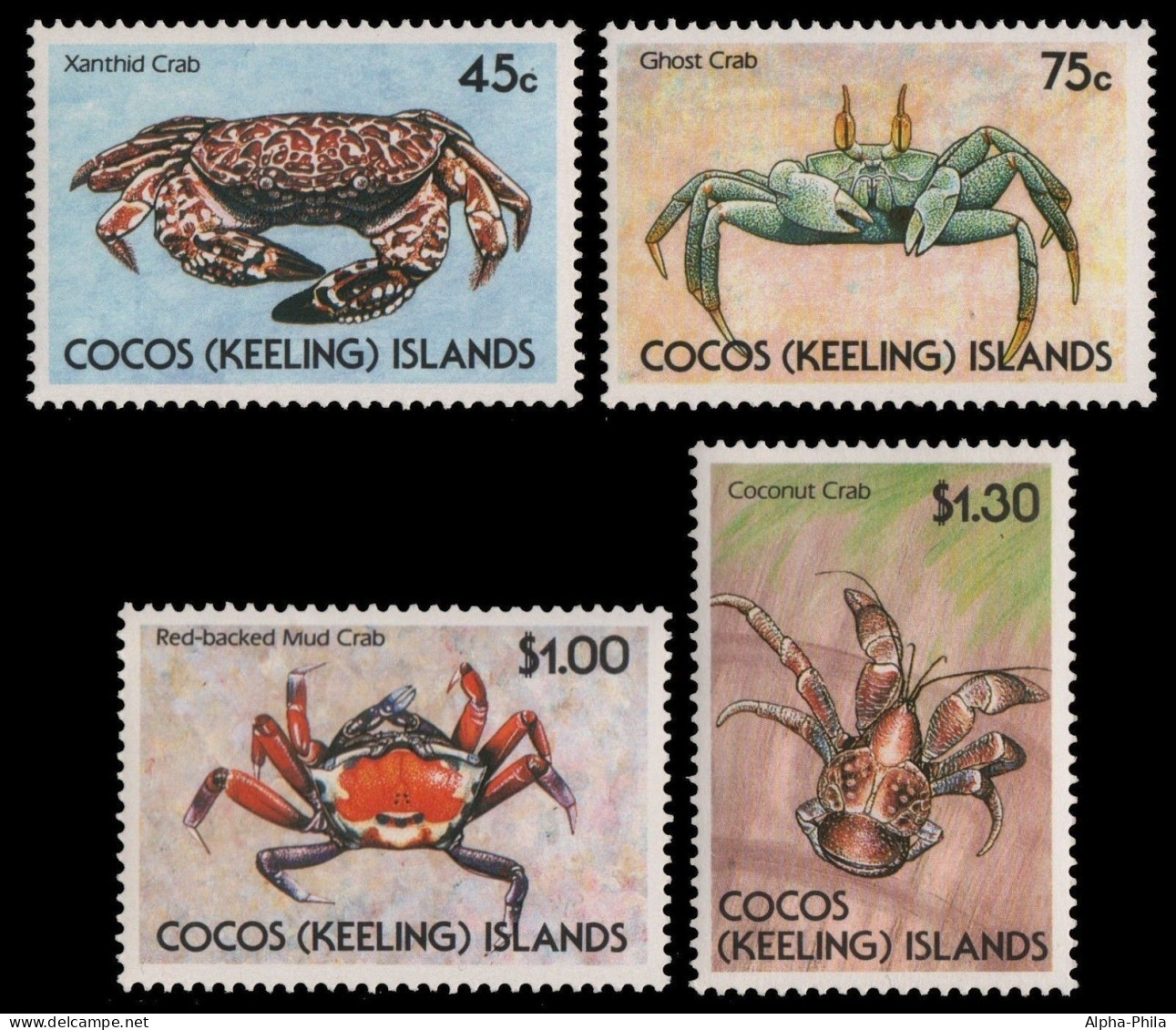 Kokos-Inseln 1990 - Mi-Nr. 224-227 ** - MNH - Krabben / Crabs - Cocos (Keeling) Islands