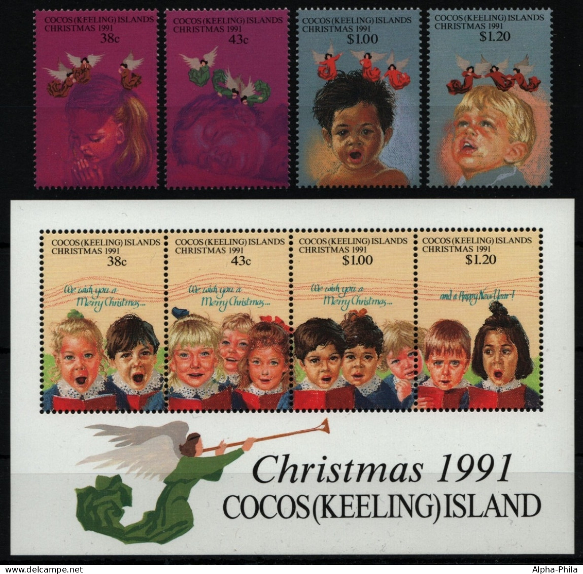 Kokos-Inseln 1991 - Mi-Nr. 252-255 & Block 11 ** - MNH - Weihnachten / X-mas - Cocos (Keeling) Islands