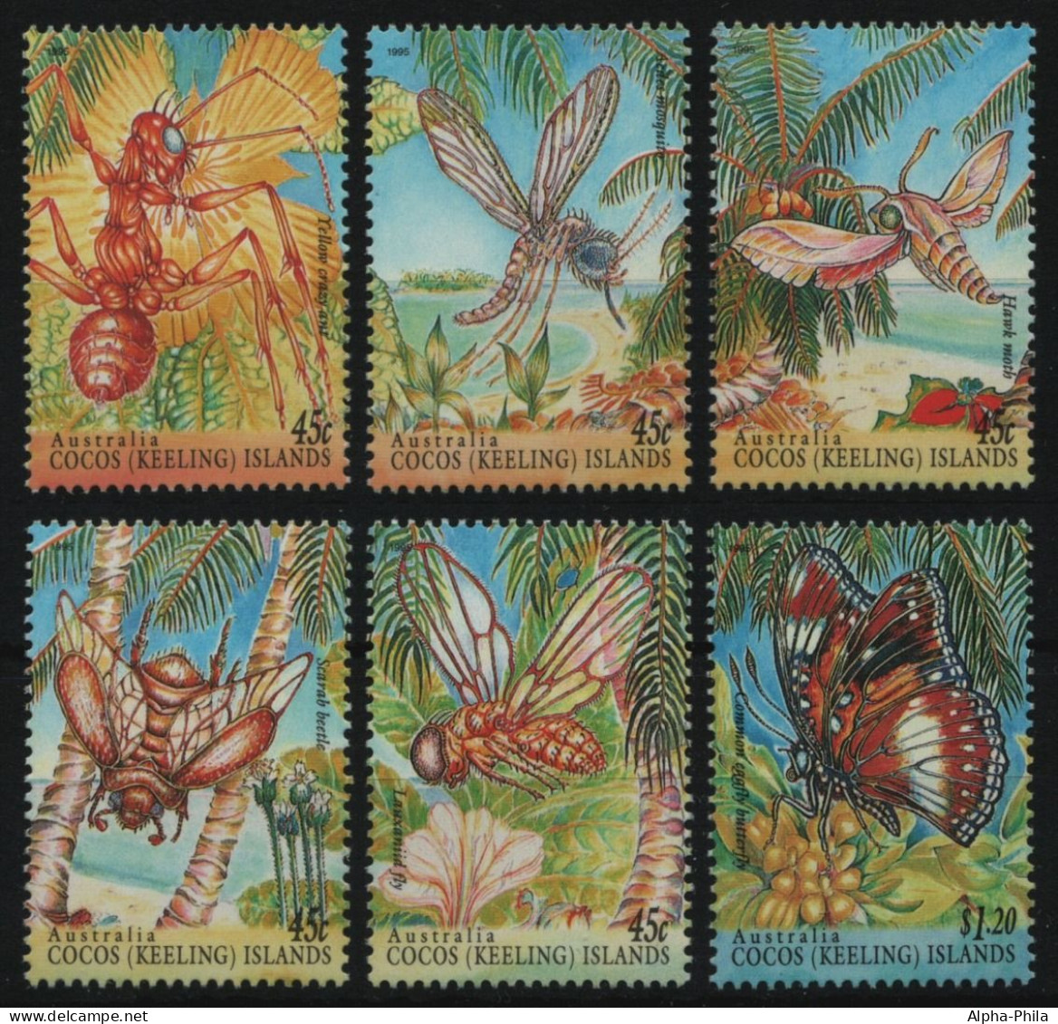 Kokos-Inseln 1995 - Mi-Nr. 334-339 ** - MNH - Insekten / Insects - Cocos (Keeling) Islands