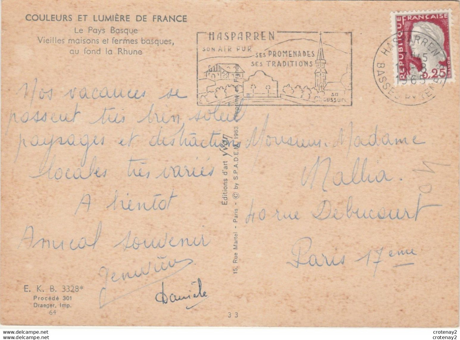 Le Pays Basque N°3328 Vieilles Maisons Et Fermes Basques Au Fond La Rhune VOIR DOS Flamme De HASPARREN En 1965 - Hasparren