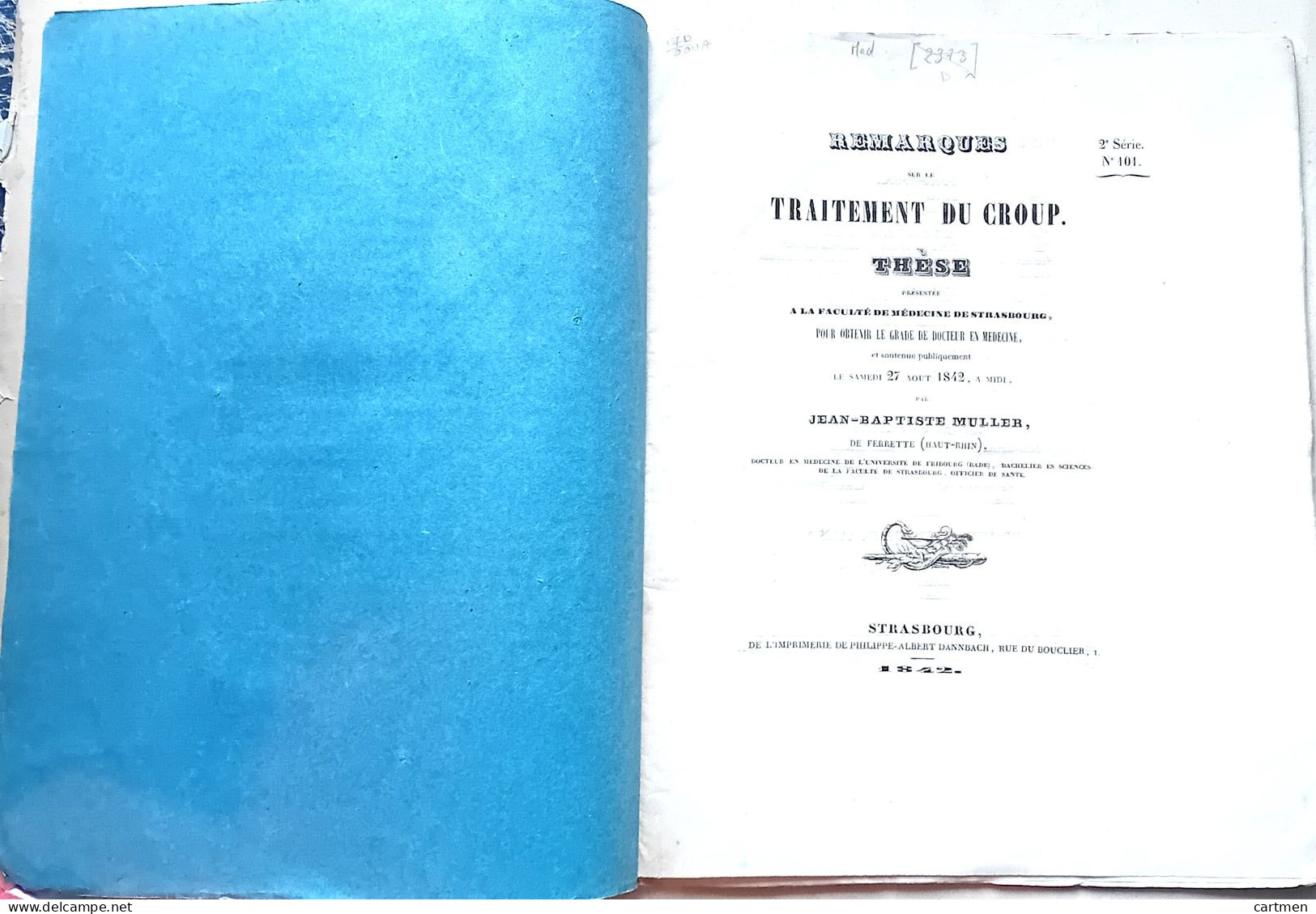 MEDECINE LE CROUP THESE PRESENTEE EN 1842 J B MULLER - Livres Anciens