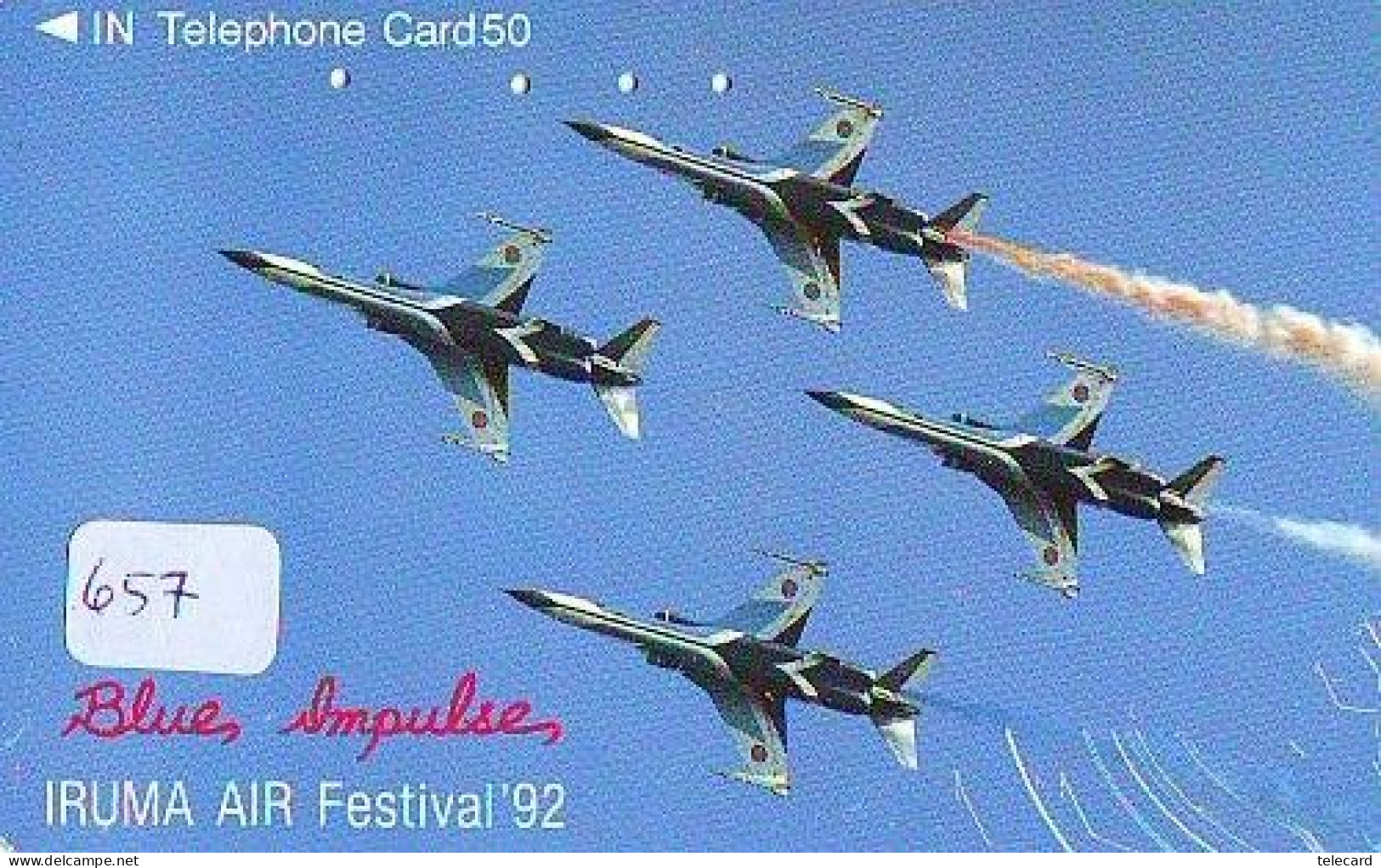 TELECARTE JAPON * MILITAIRY AVION  (657) BLUE IMPULSE * Flugzeuge * Airplane * Aeroplano * PHONECARD JAPAN * ARMEE - Armee