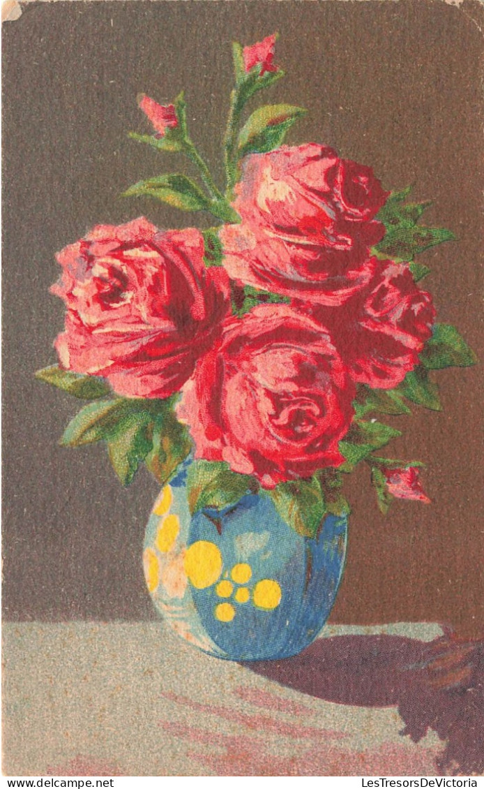 FLEURS PLANTES ARBRE - Fleurs - Bouquet De Roses Rouges Dans Un Vase - Carte Postale Ancienne - Flowers