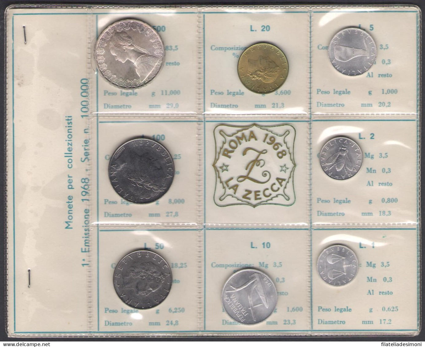 1968 Italia, Monetazione Divisionale, Confezione Originale Della Zecca, FDC - Jahressets & Polierte Platten