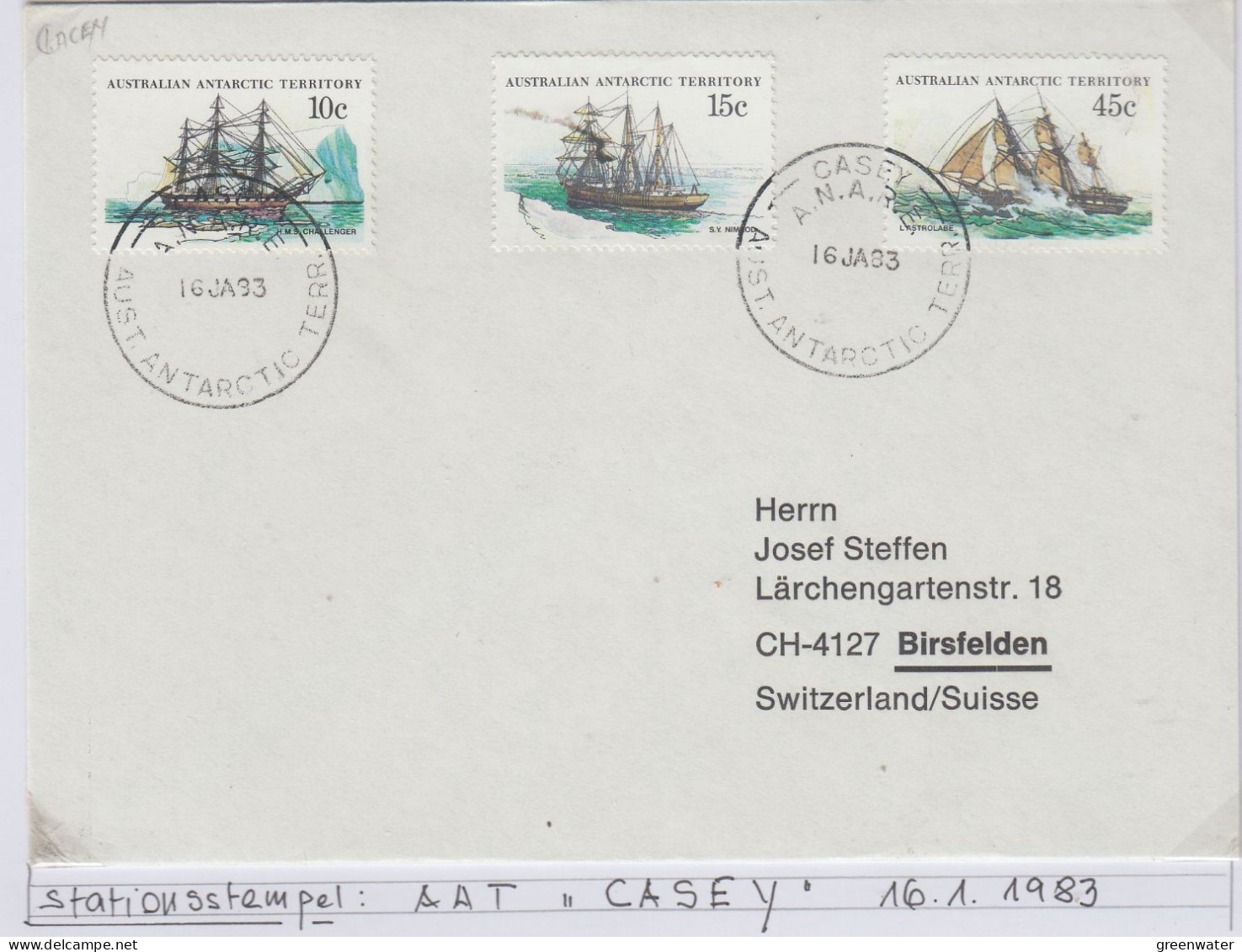 AAT Definitives / Ships 3v Ca Casey 16.1.1983 (AS159A) - Lettres & Documents