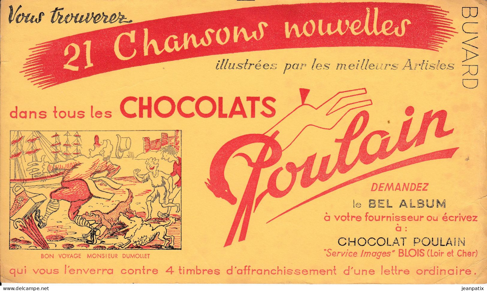 BUVARD & BLOTTER - Chocolat POULAIN - Série 21 Chansons Nouvelles - Bon Voyage Monsieur Dumollet - Chocolat