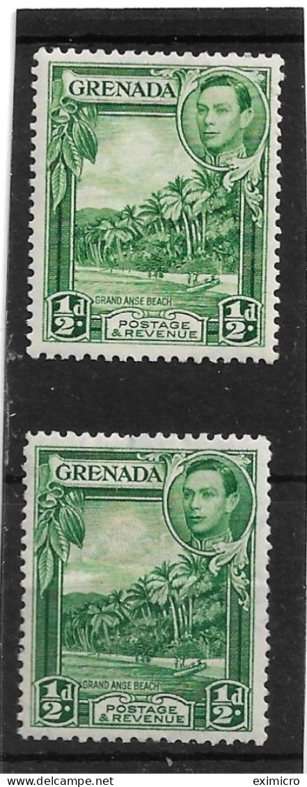 GRENADA 1939 PERF 12½ X 13½ ½d YELLOW - GREEN + ½d BLUE - GREEN SG 153a,153b MOUNTED MINT Cat £20 - Grenade (...-1974)