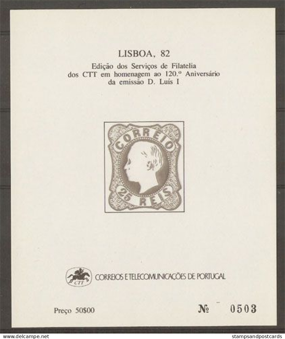 Portugal 1982 Souvenir Proof 120 Ans Timbre D. Luis Relief Official Black Print 120 Years D. Luis Issue Embossed - Ensayos & Reimpresiones