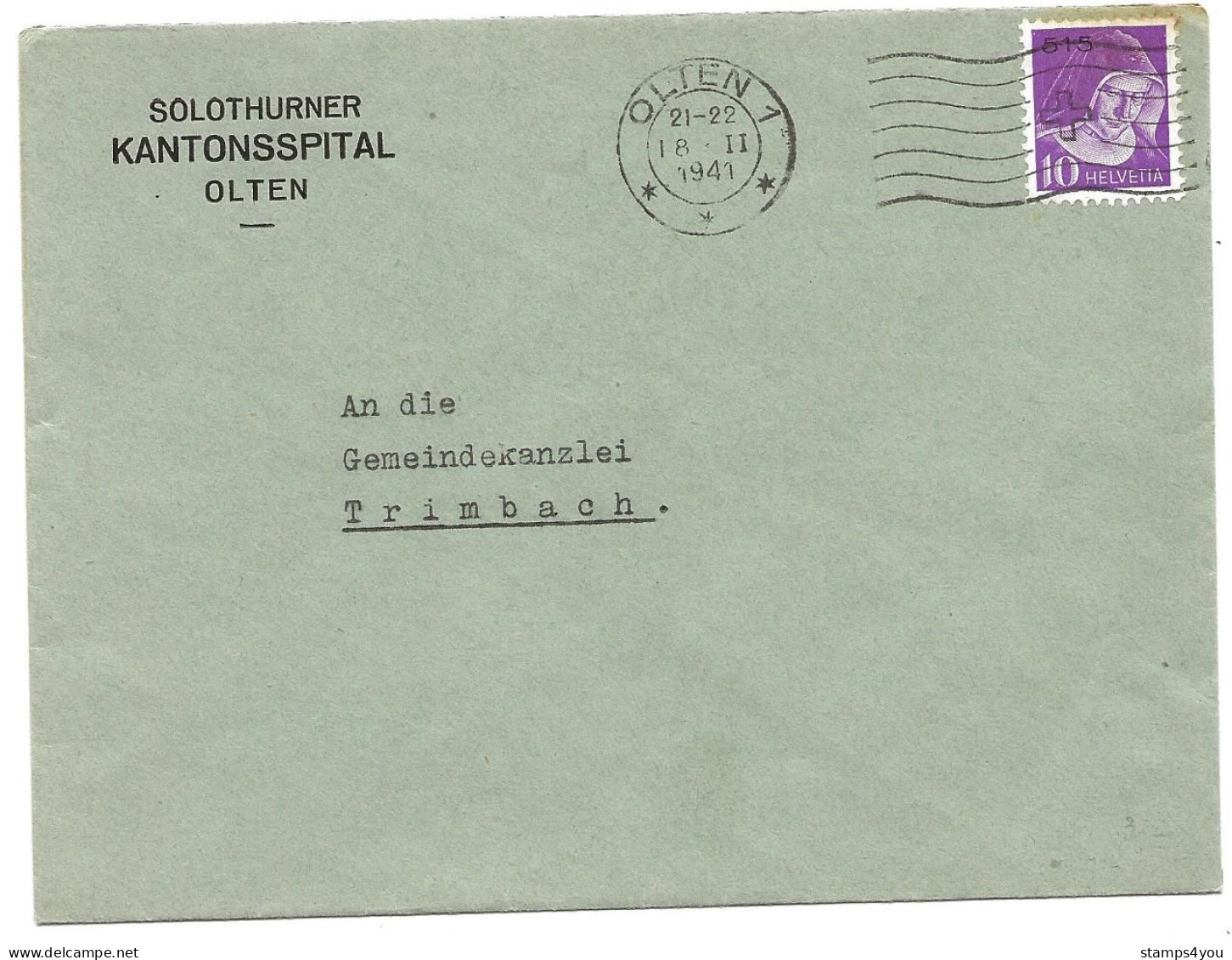 278 - 75 - Enveloppe Avec Timbre De Franchise Olten 1941 - Vrijstelling Van Portkosten