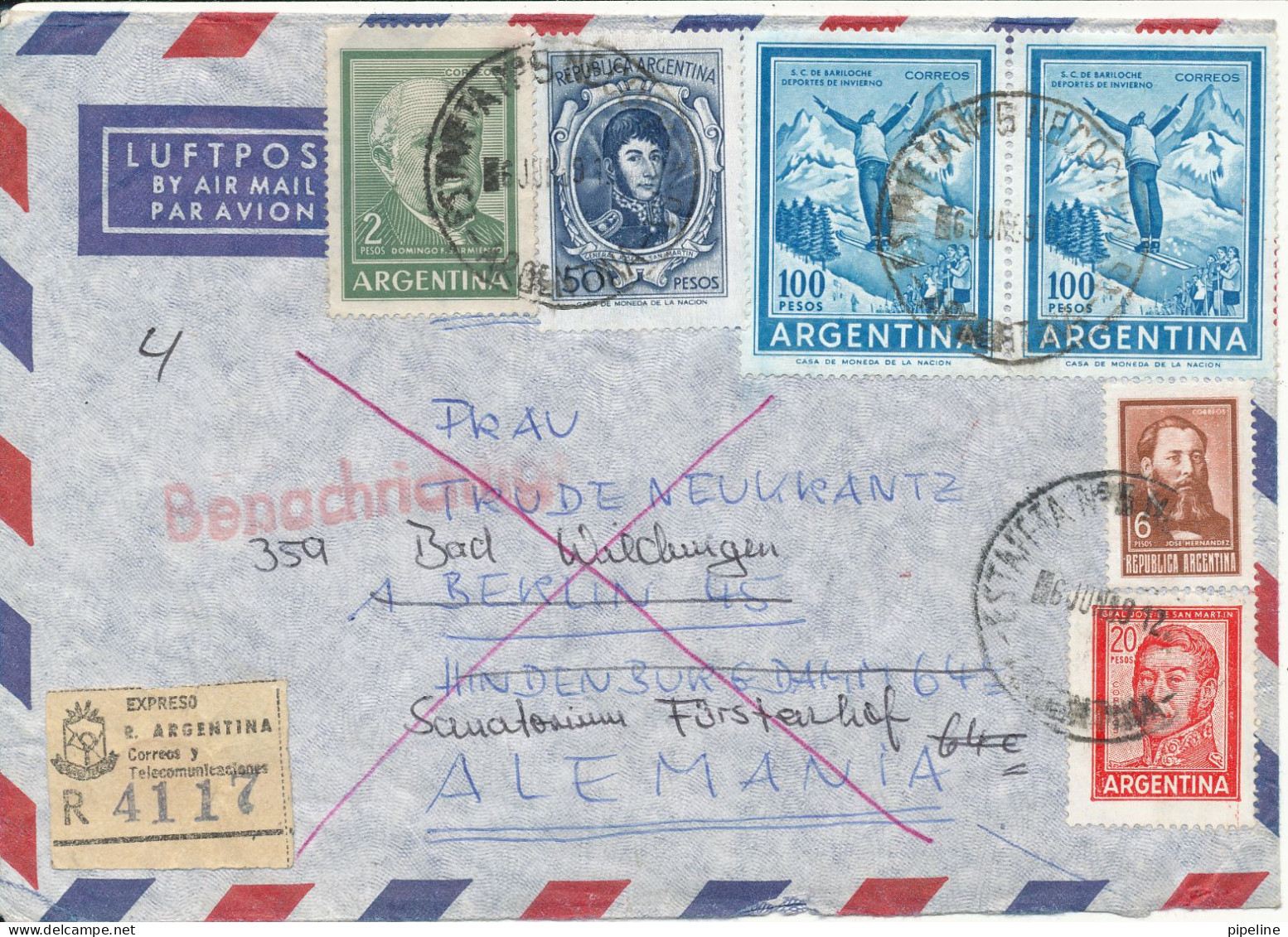 Argentina Registered Air Mail Cover Sent To Germany 6-6-1969 With More Stamps - Poste Aérienne