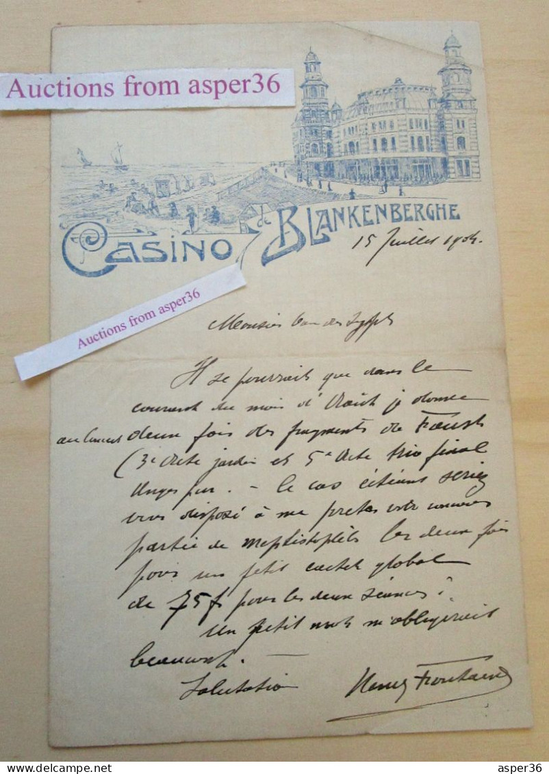 Zeldzaam / Rare  Lettre / Brief "Casino De Blankenberghe" Blankenberge 1904 (1ste Casino) - 1900 – 1949