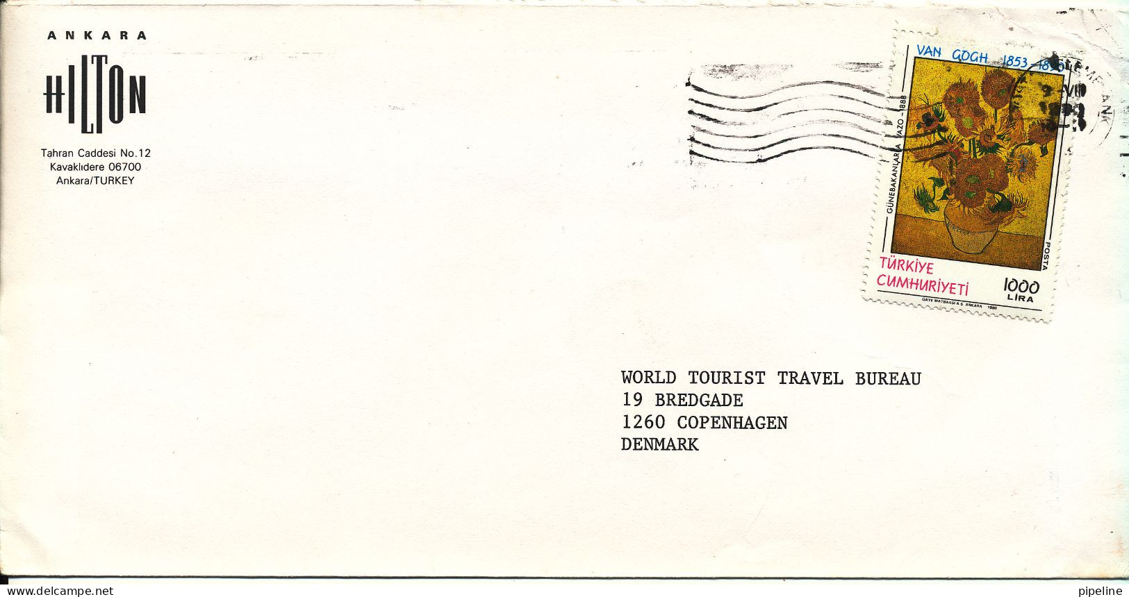 Turkey Cover Sent To Denmark 1991 Single Franked - Lettres & Documents