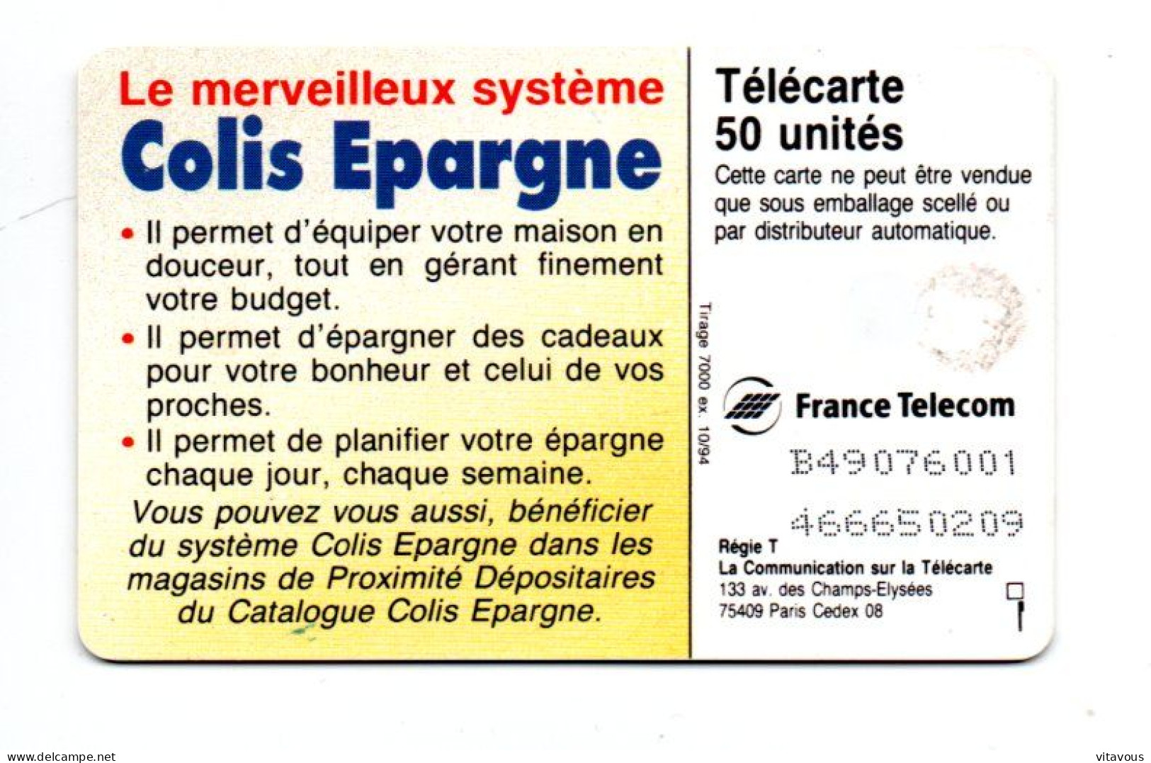 EN 1031 Colis Epargne  - Télécarte FRANCE 50 Unités Phonecard (F 104) - 50 Einheiten