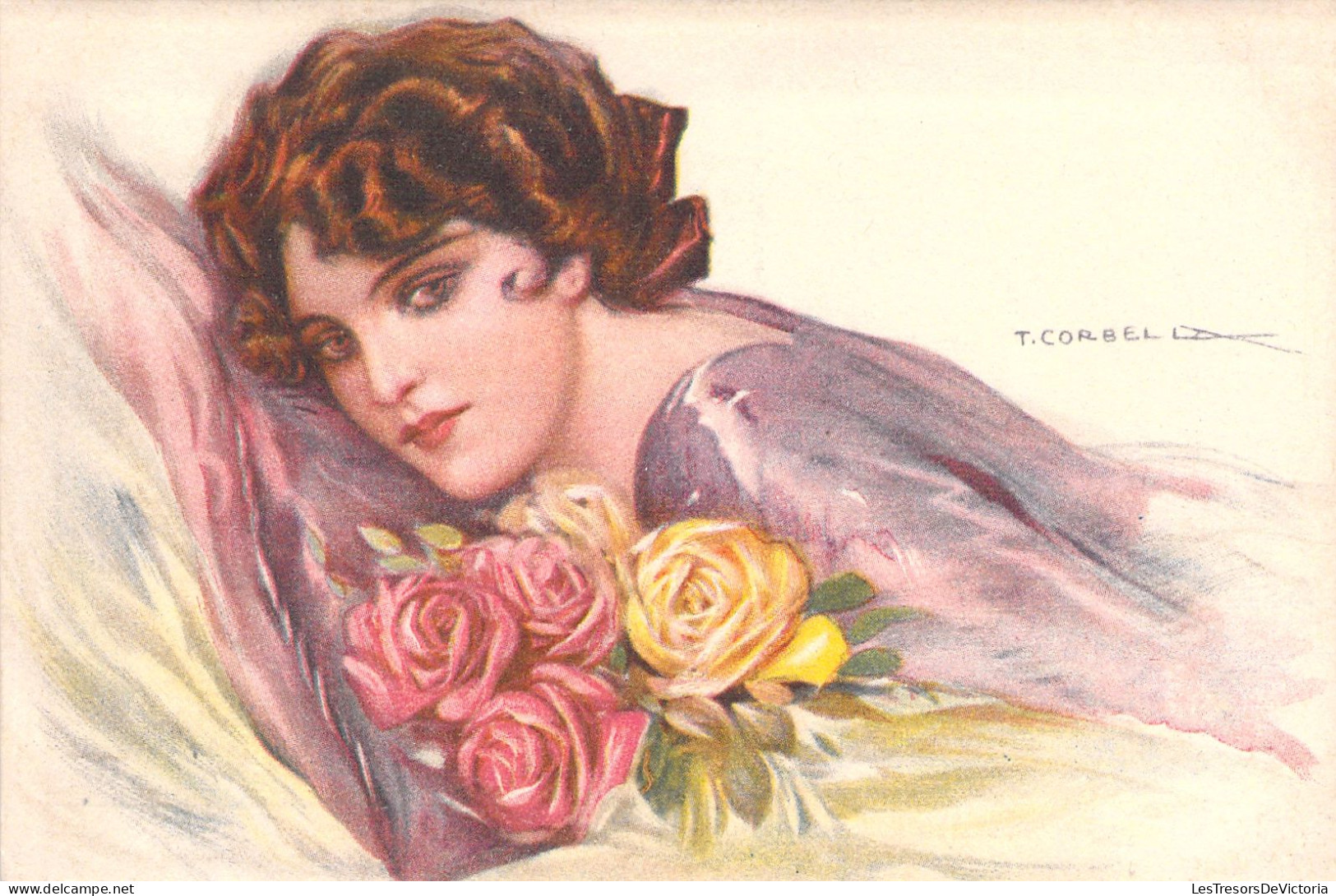 ILLUSTRATEUR - Corbella - Femme En Mauve Avec Un Bouquet De Fleurs - Carte Postale Ancienne - Corbella, T.