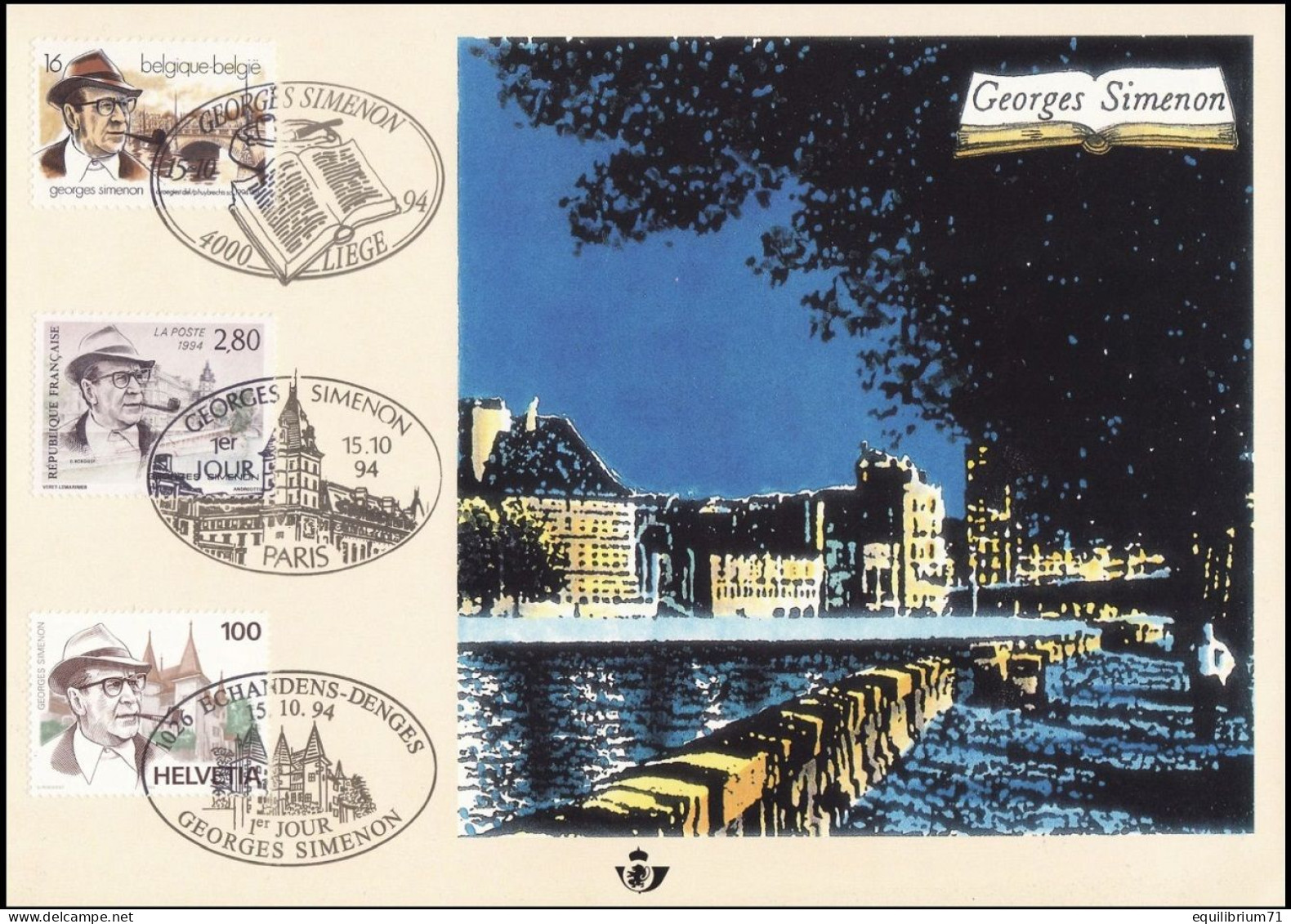 2579° CS/HK - Geoges Simenon - Émission Commune France + Suisse / Gezamenlijke Uitgifte Met Frankrijk + Zwitserland - Cartes Souvenir – Emissions Communes [HK]