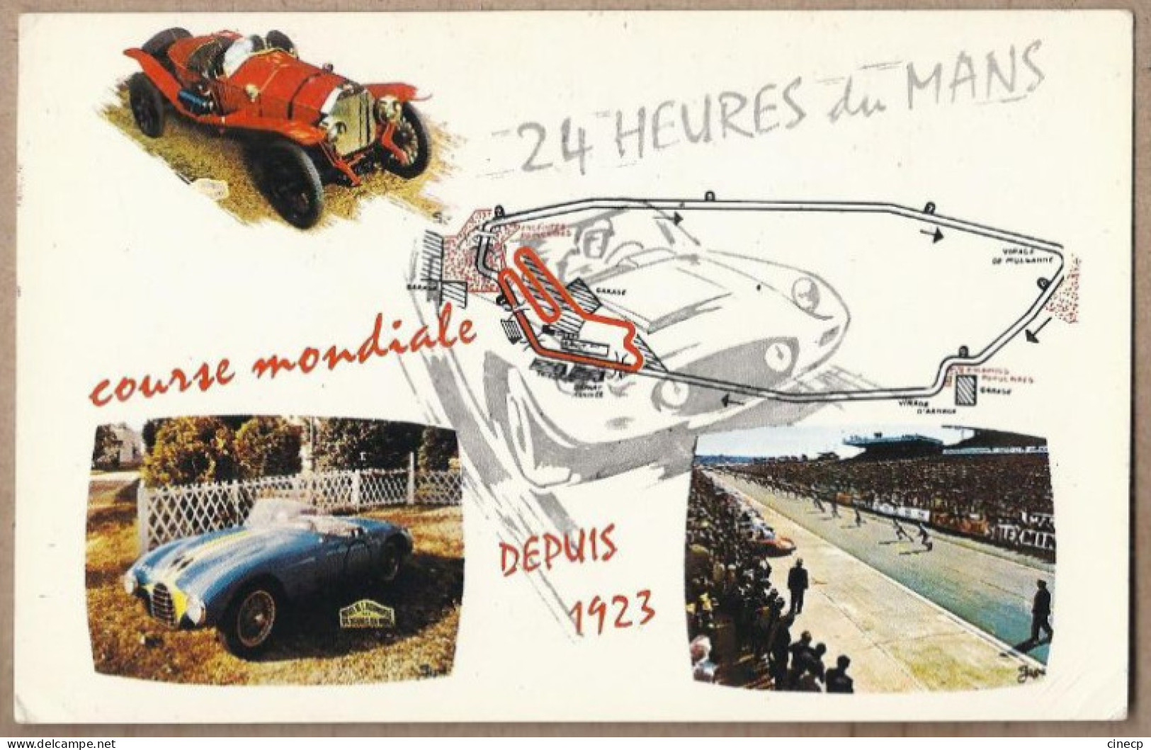 CPSM 72 COURSE AUTOMOBILE 24 HEURES DU MANS - Depuis 1923 - TB CP Multivue Dont Dessins , Circuit Départ Ferrari ? - Le Mans